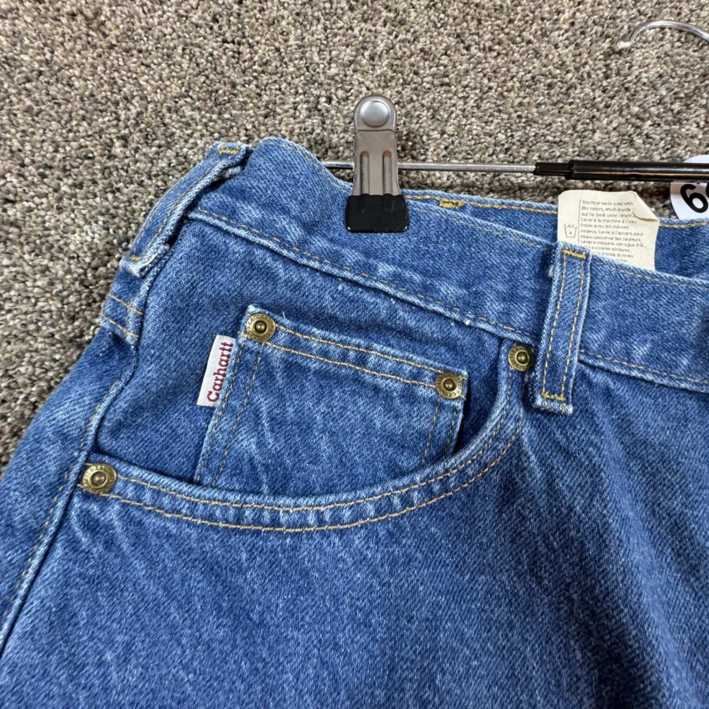 Carhartt Mens B167 DST Jeans 36x34 Blue Denim Relaxed Fit Leather Patch Pants