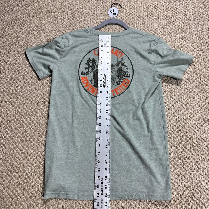 Carhartt Boys T-Shirt L 14-16 Green Pocket Adventure Tested Deer Short Sleeve