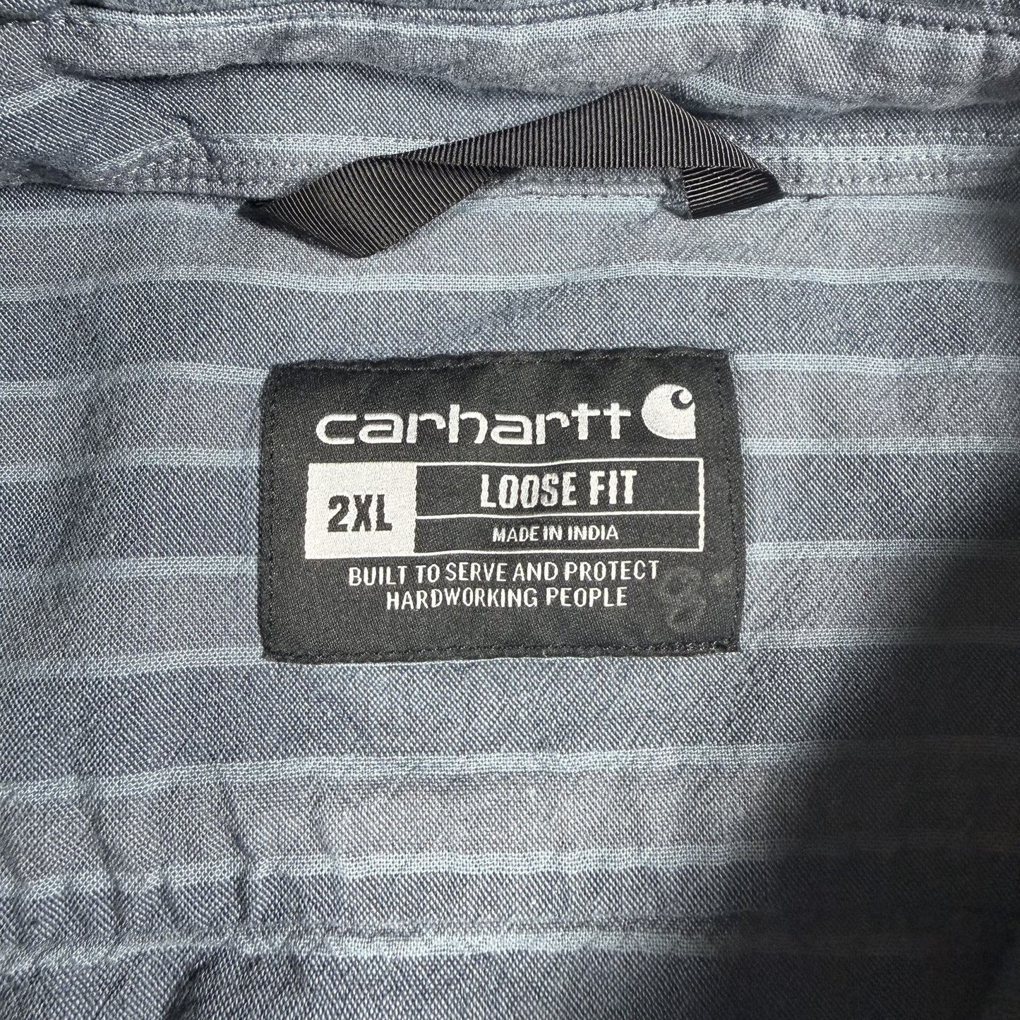 Carhartt Mens Short Sleeve Button Up Shirt 2XL Blue Gray Striped Loose Fit