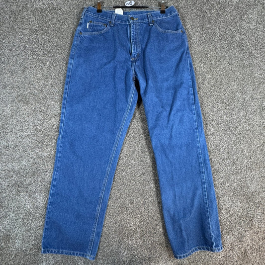 Carhartt Mens B167 DST Jeans 36x34 Blue Denim Relaxed Fit Leather Patch Pants