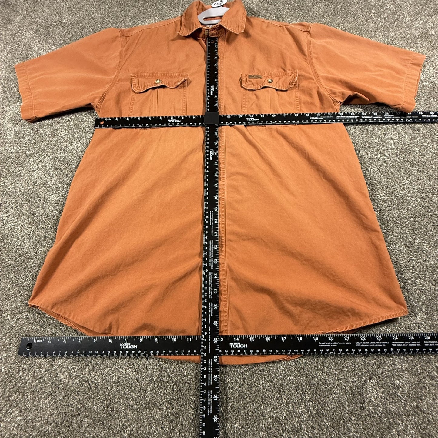 Carhartt Orange Mens Work Shirt Short Sleeve Button Up L Tall Cotton Stains