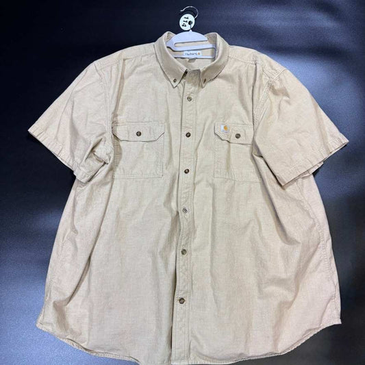 Carhartt Mens Original Fit Work Shirt 3XL Tan Short Sleeve Button Up Cotton