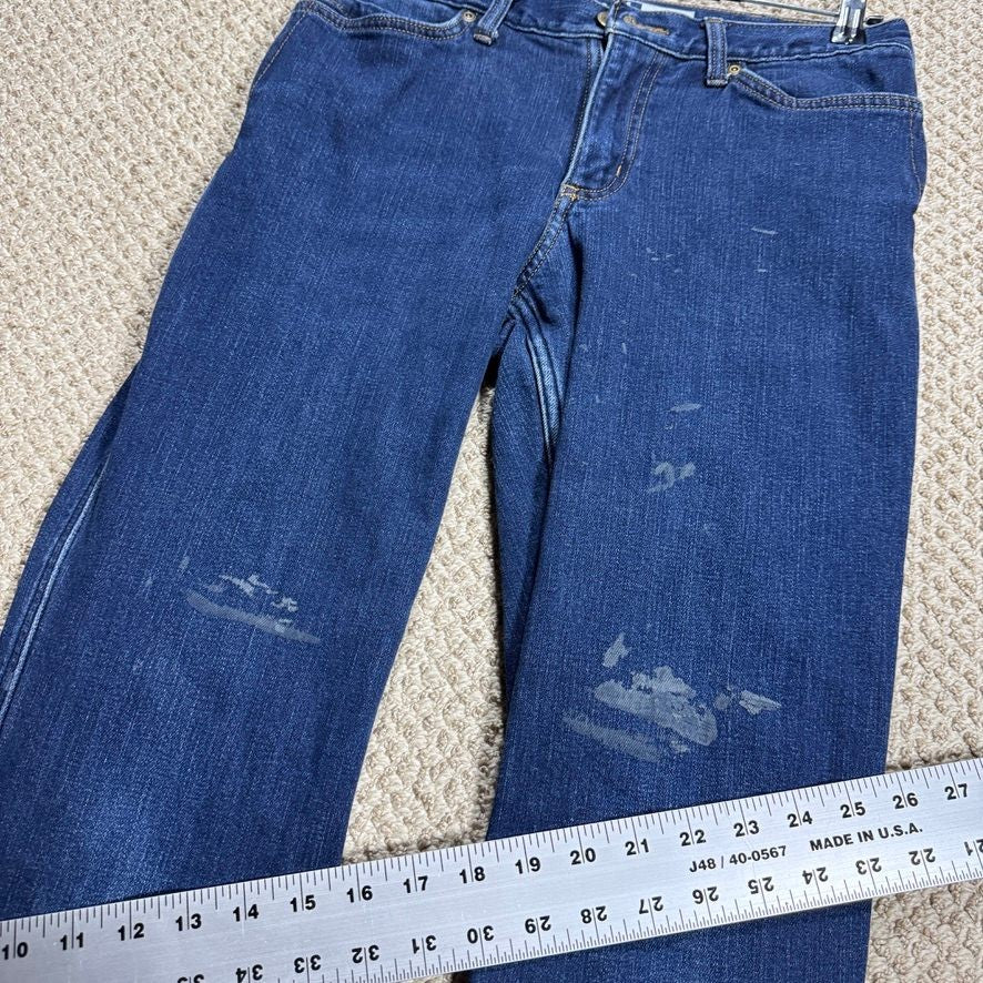 Carhartt Womens Flannel Lined Jeans Size 8 Regular Loose Fit Dark Wash Stains
