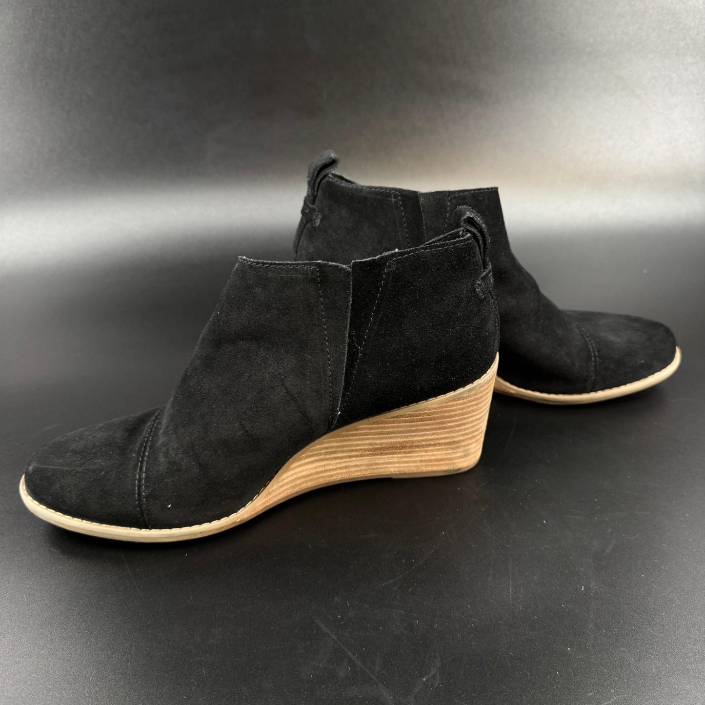 TOMS Womens Marta Wedge Ankle Boots Size 10 Black Suede Slip On Booties Shoes