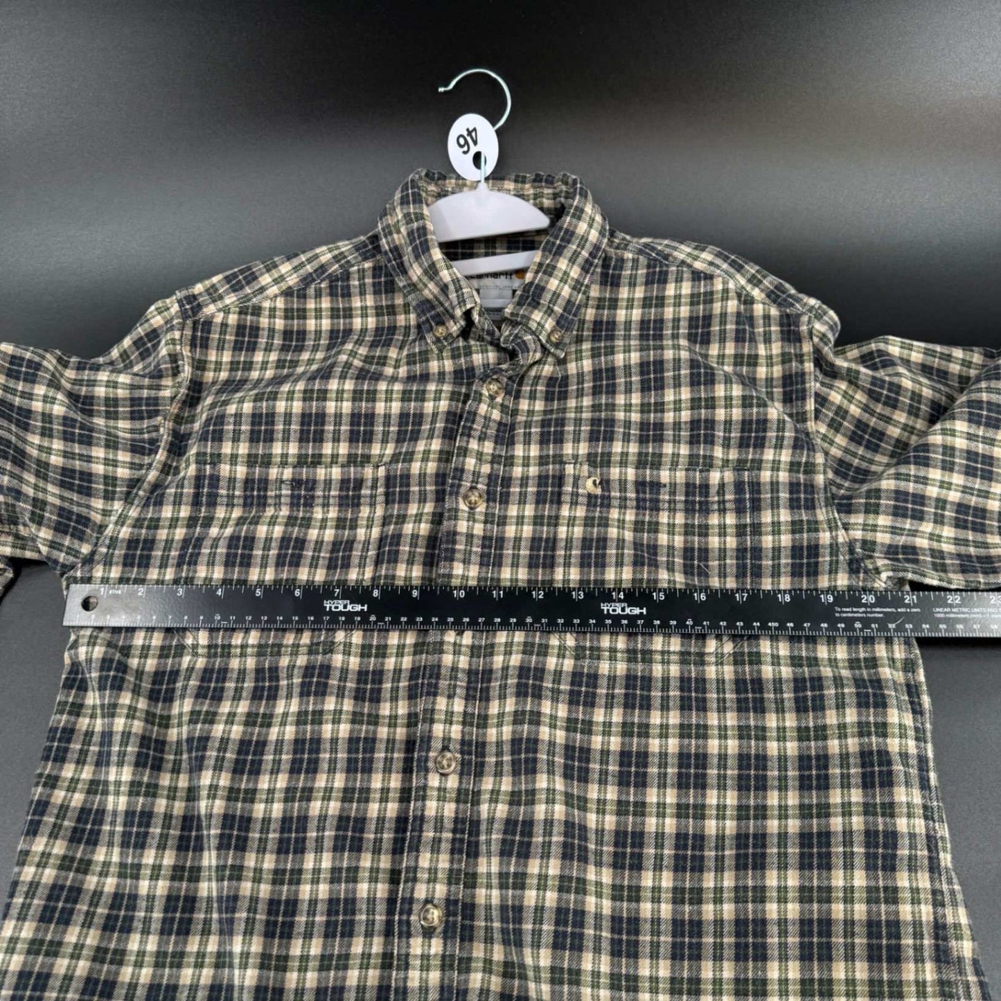 Carhartt Mens Flannel Shirt L Green Plaid Long Sleeve Button Down Cotton