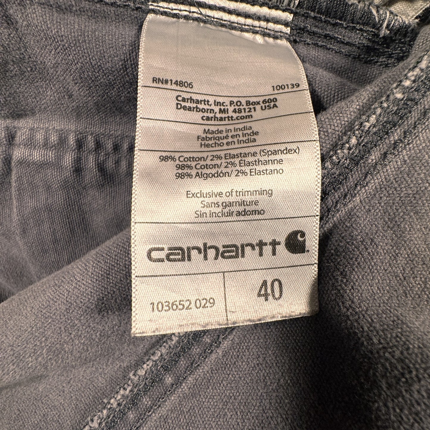 Carhartt Mens Carpenter Work Shorts Size 40 Relaxed Fit Gray Faded Cotton