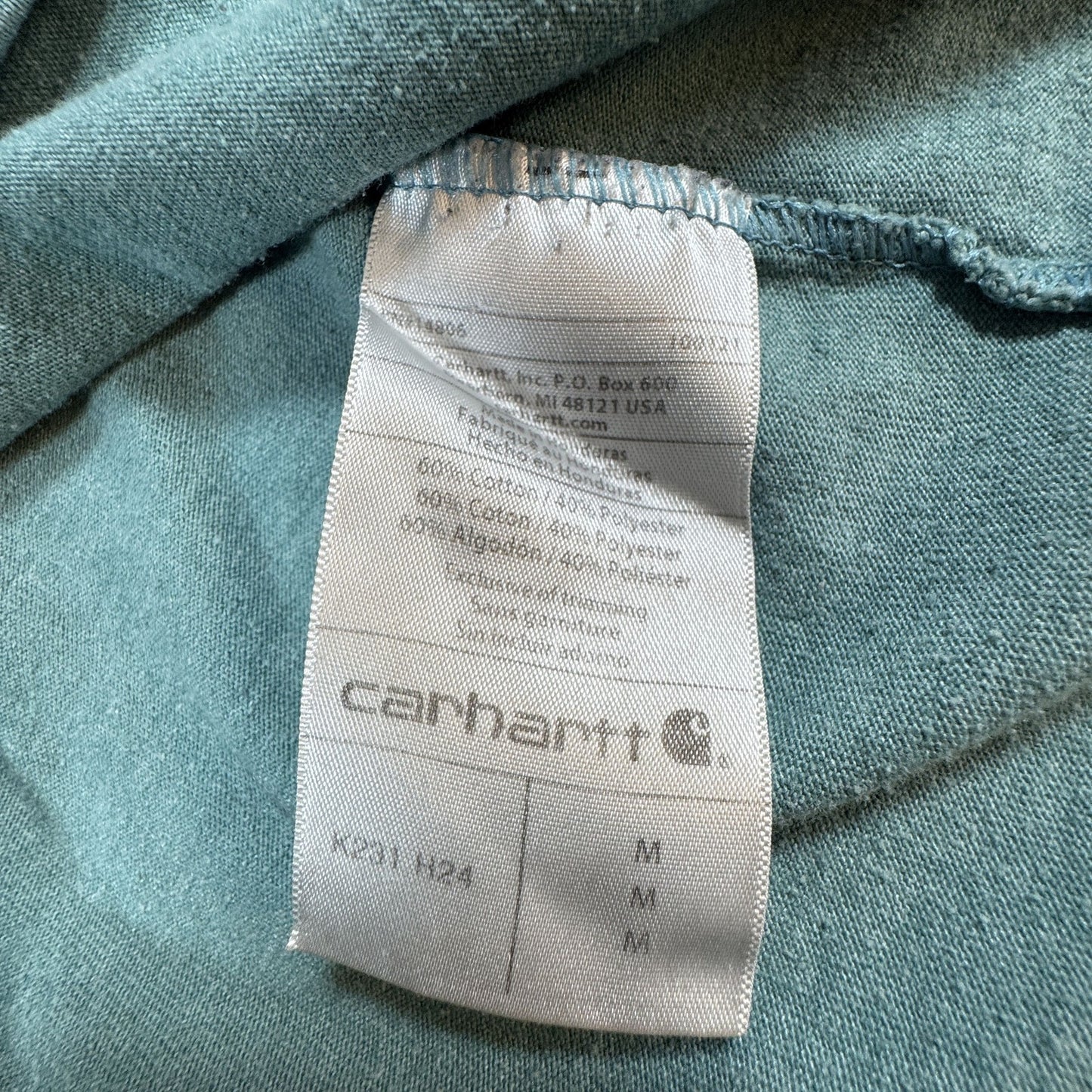 Carhartt Mens Long Sleeve T-Shirt M Loose Fit Teal Logo Work Shirt Spellout