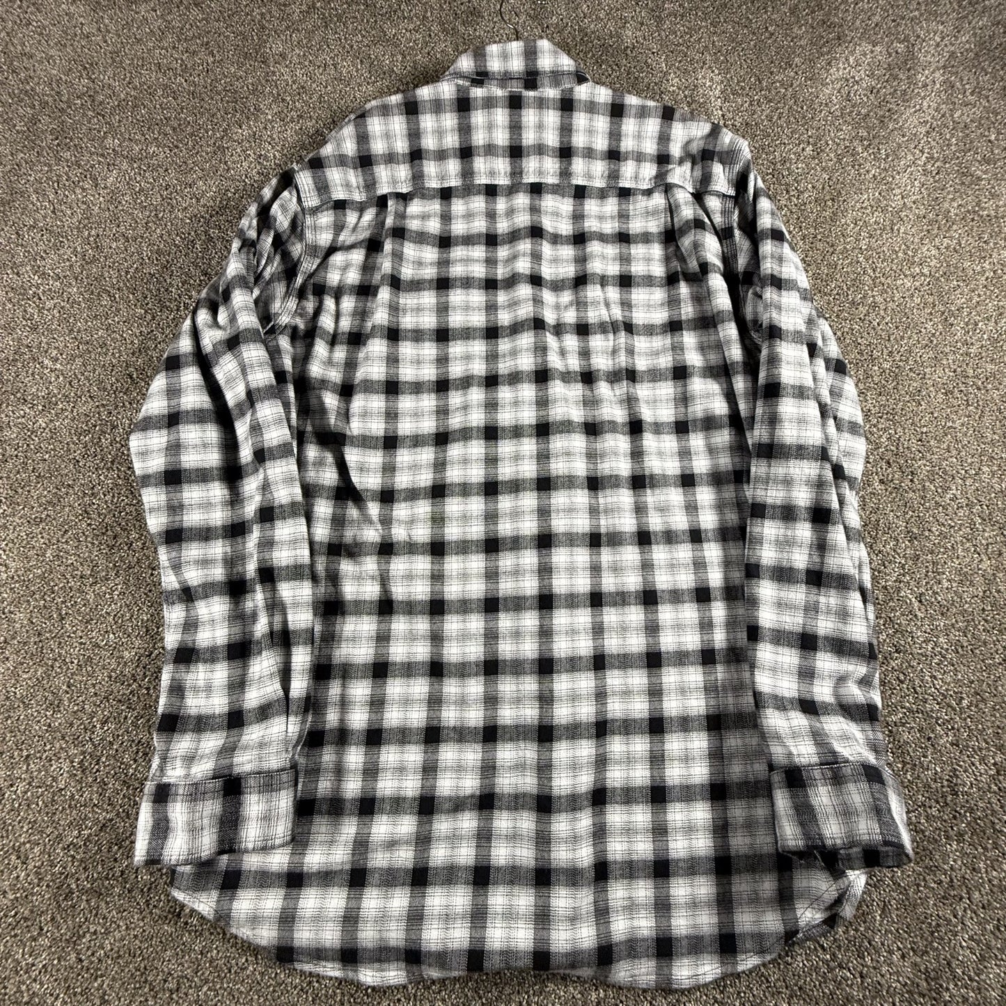 Carhartt Mens Flannel Shirt L Tall Black White Plaid Button Up Relaxed Fit