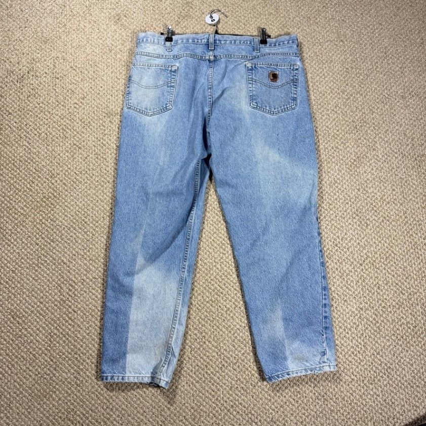 Carhartt Mens Relaxed Fit Jeans Size 44x30 Light Wash Denim Work Pants
