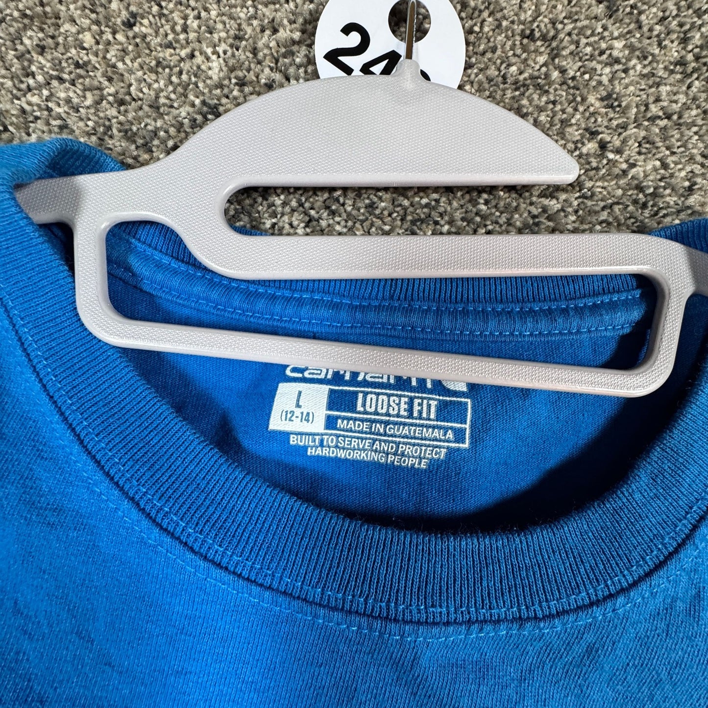 Carhartt Womens Long Sleeve T-Shirt Size L 12-14 Blue Graphic Logo Loose Fit