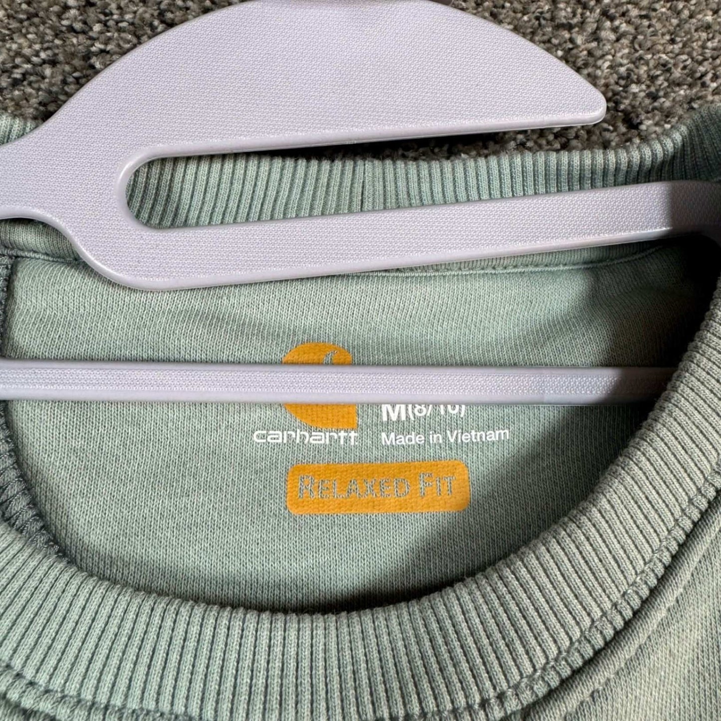Carhartt Womens Sweatshirt Size M 8-10 Light Green Pullover Spellout Crewneck