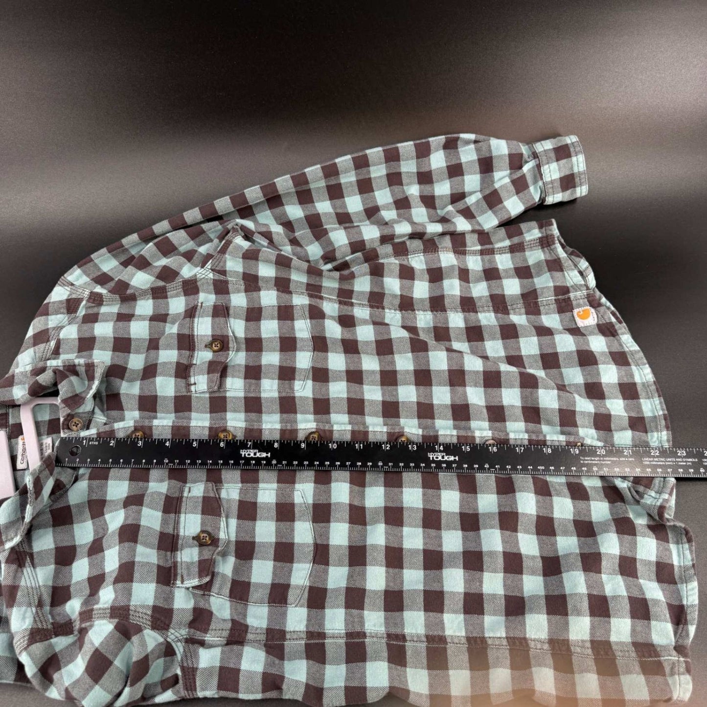 Carhartt Womens S Flannel Button Up Shirt Long Sleeve Plaid Blue Brown
