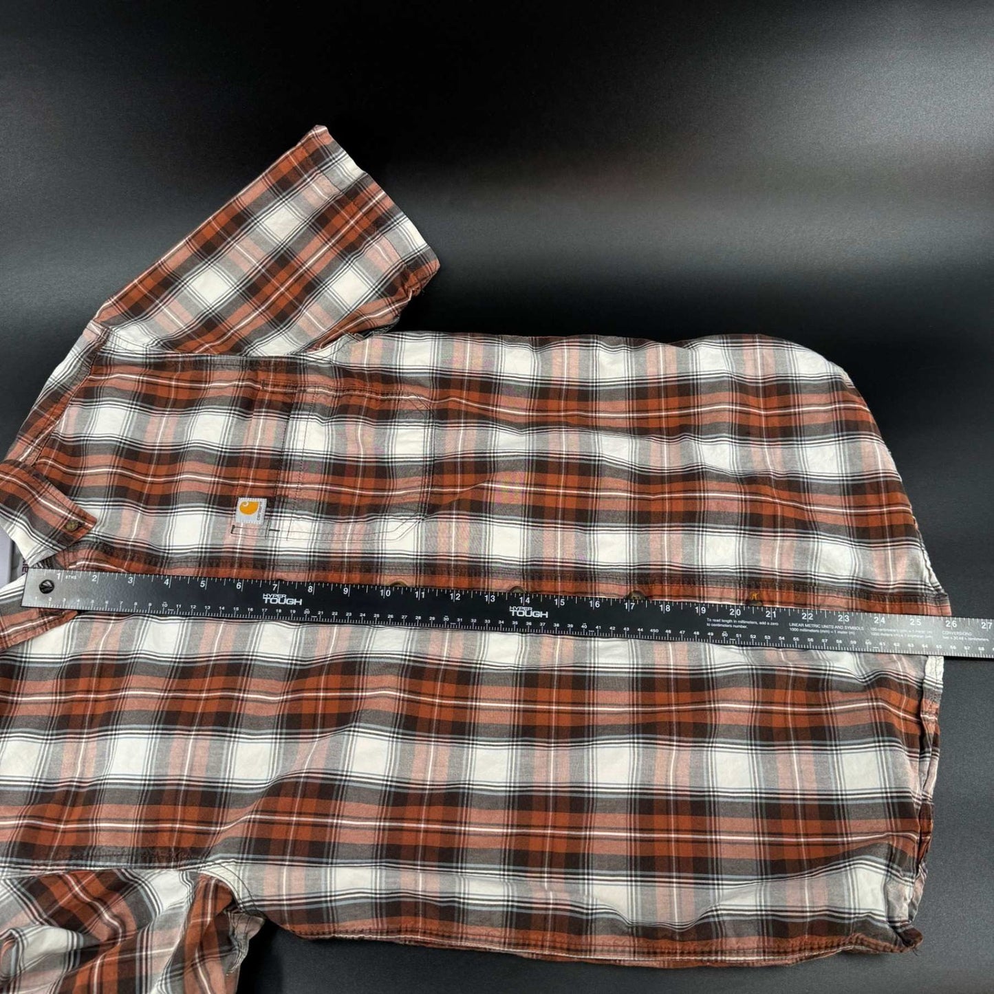Carhartt Mens S Button Up Shirt Small Orange Plaid Short Sleeve Workwear