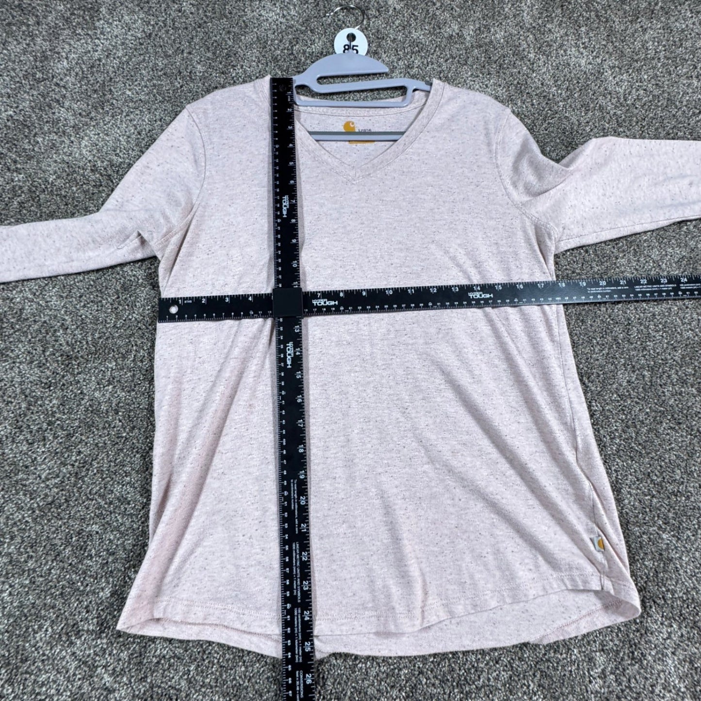 Carhartt Womens Long Sleeve T-Shirt Size L 12-14 Pink Heather V-Neck Relaxed Fit
