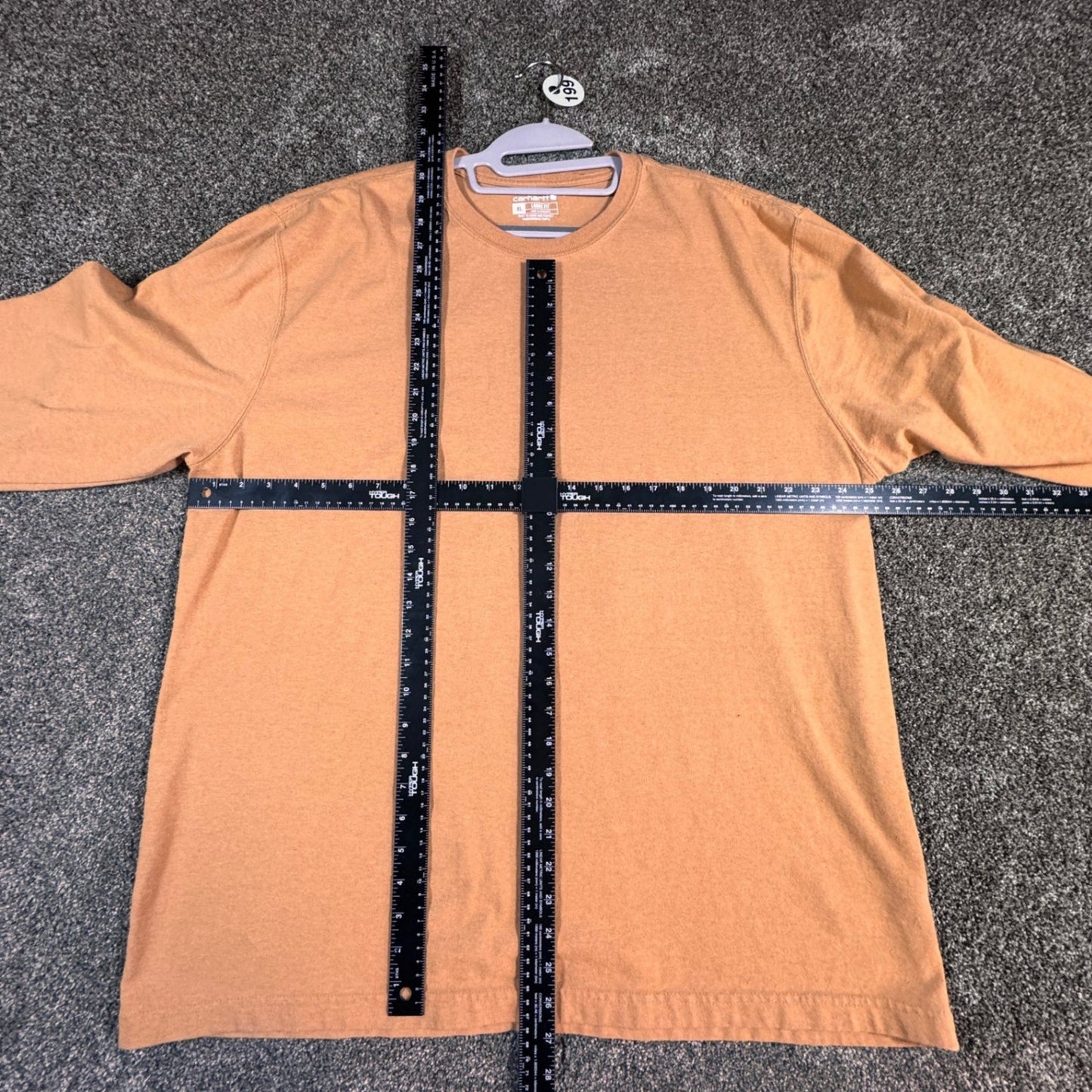 Carhartt Mens Long Sleeve T-Shirt XL Orange Loose Fit Spellout Workwear K231