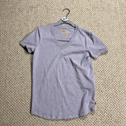 Carhartt Womens Relaxed Fit T-Shirt XS Heather Purple V-Neck Short Sleeve