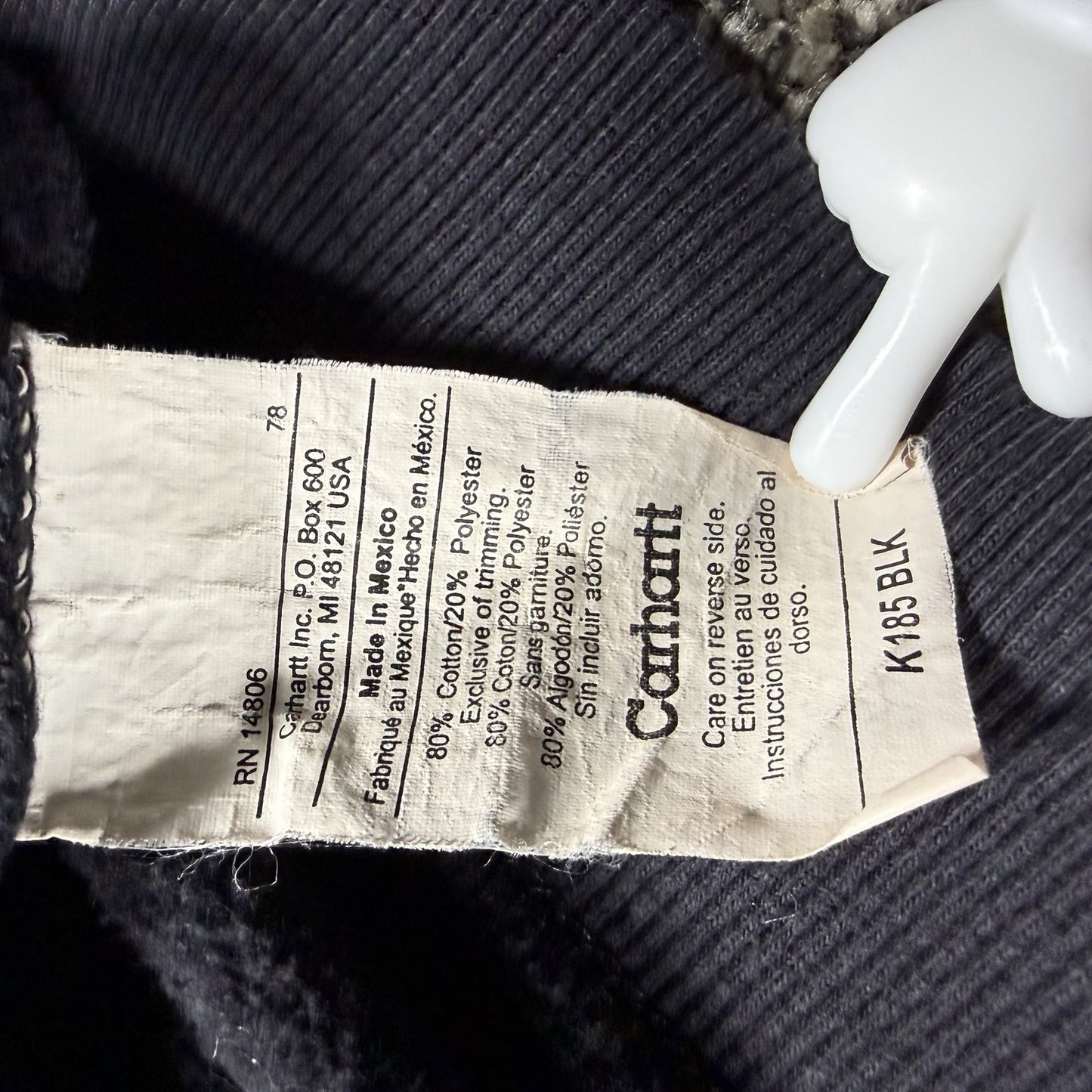 Carhartt Mens Full Zip Hoodie 2XL Tall Black Faded Workwear Sweatshirt STAINED
