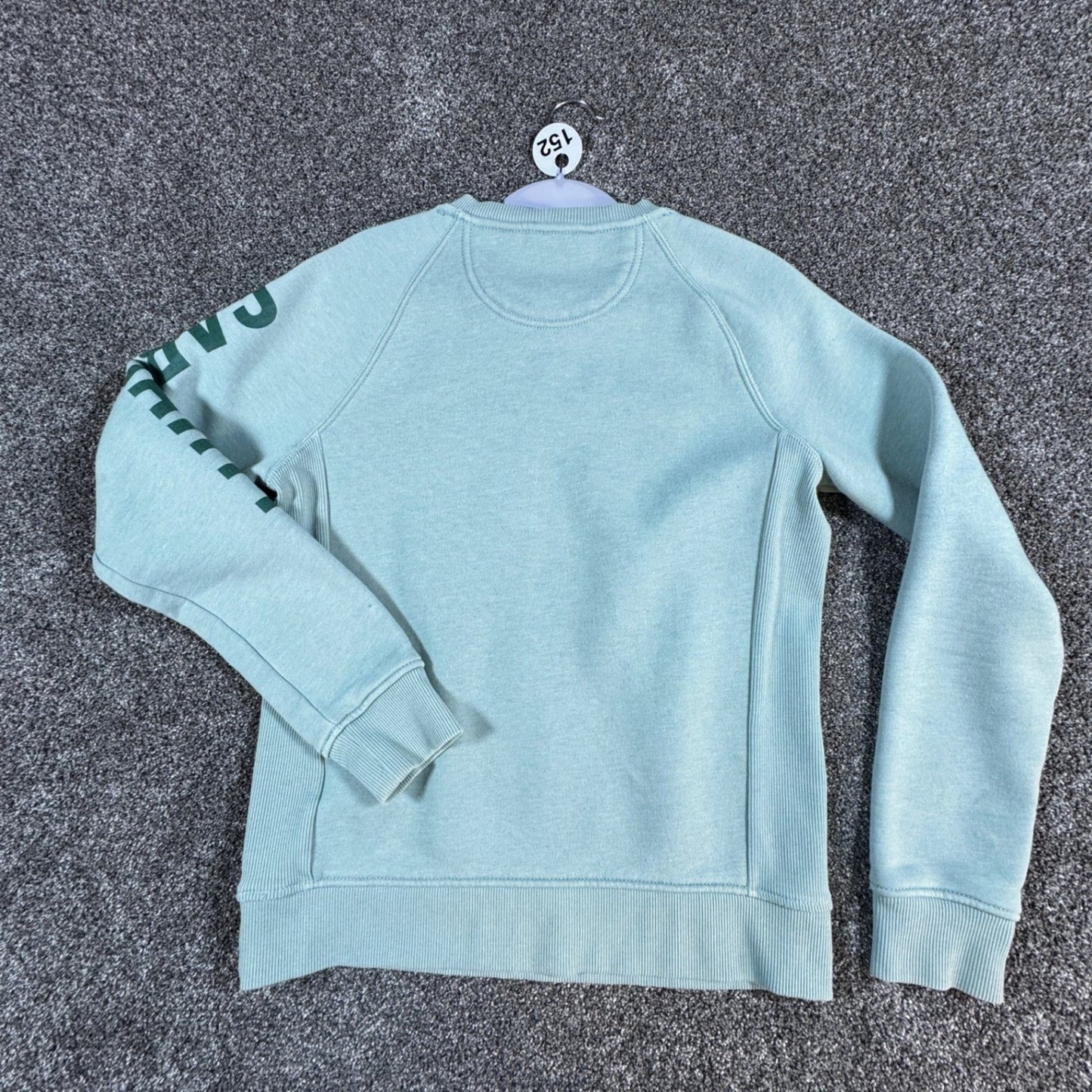Carhartt Womens Relaxed Fit Sweatshirt Pullover S 4-6 Green Spellout w/Stains
