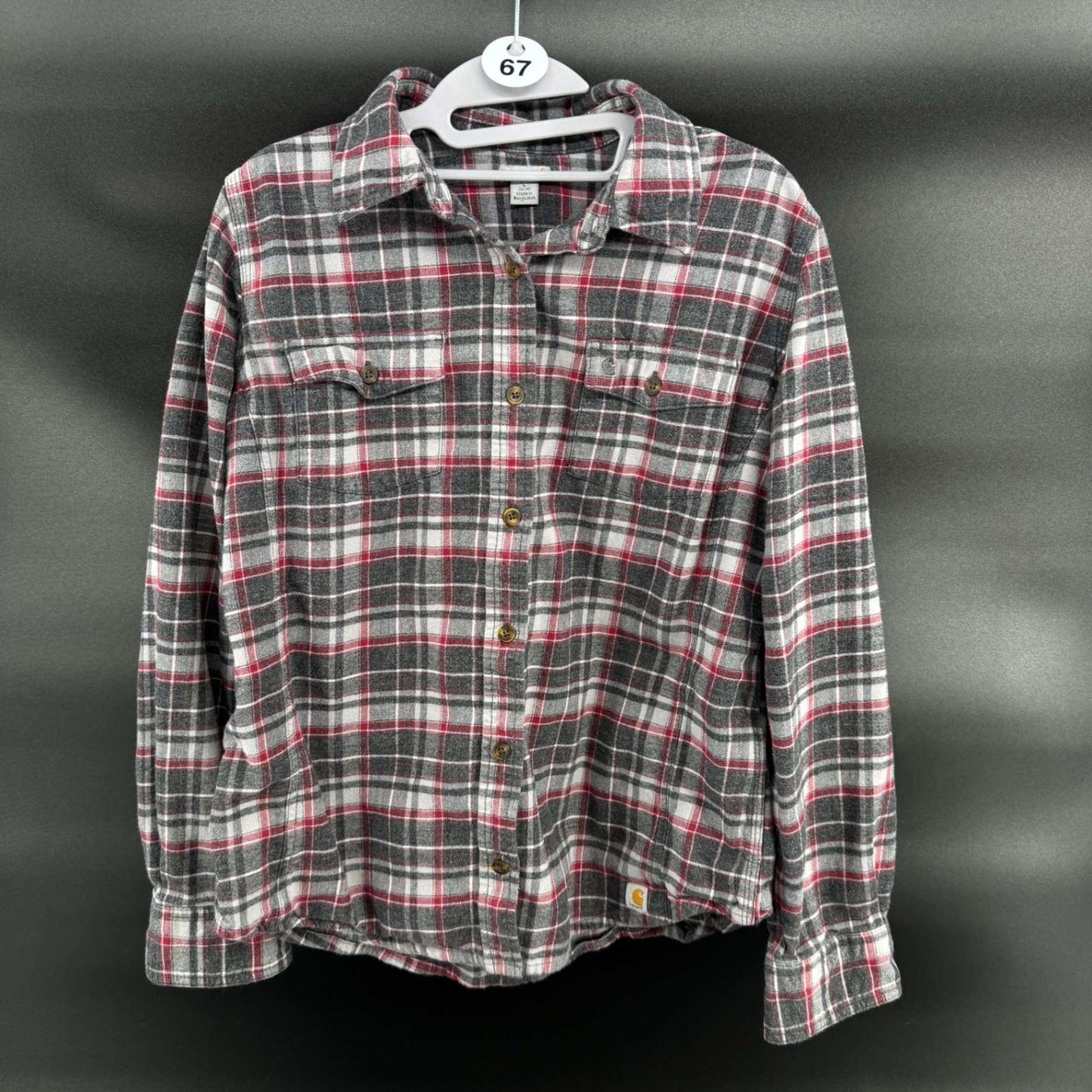 Carhartt Womens Flannel Shirt L Gray Red Plaid Button Up Long Sleeve