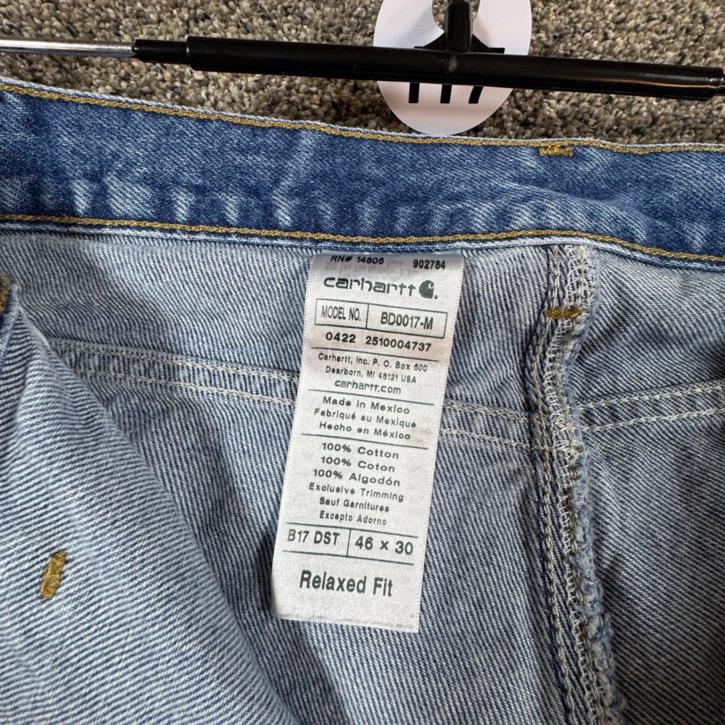 Carhartt Mens B17 Relaxed Fit Jeans 46x30 Blue Denim Work Pants