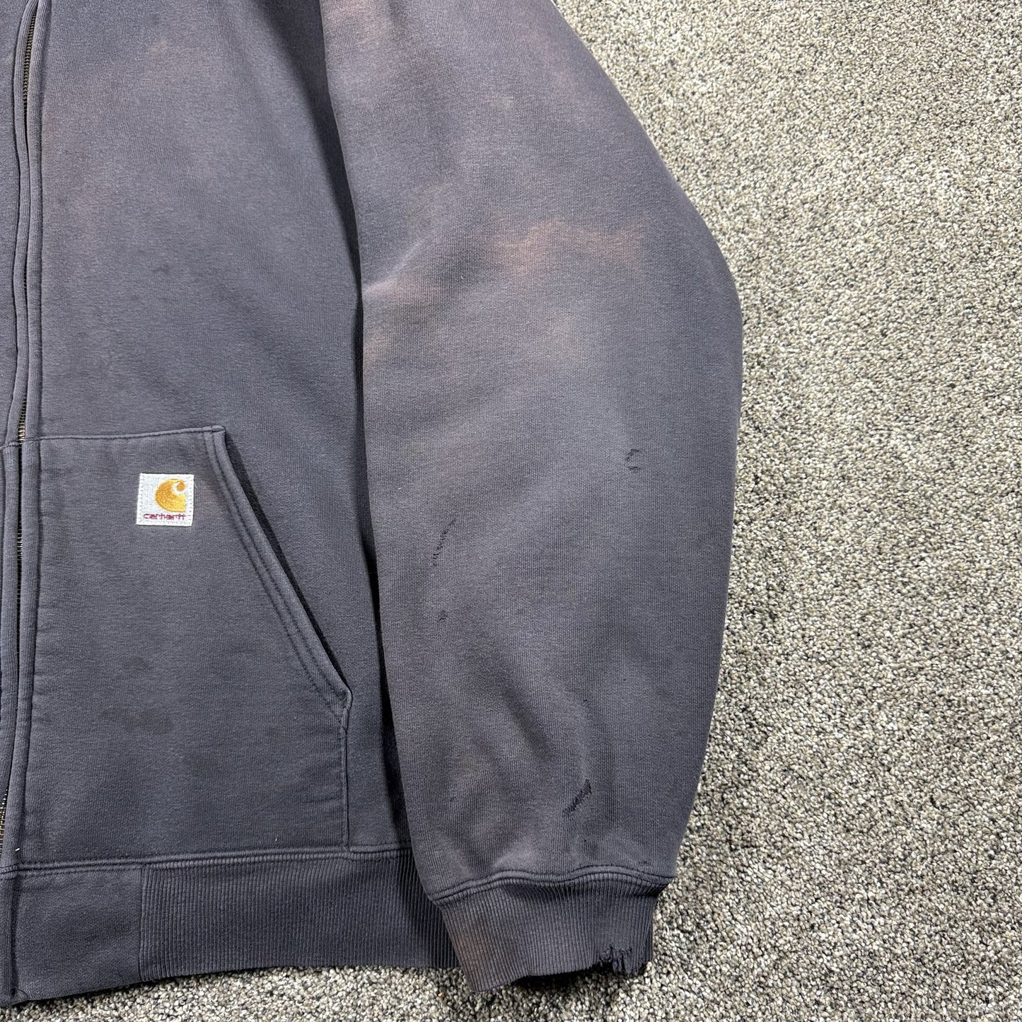 Carhartt Mens Full Zip Hoodie 2XL Tall Black Faded Workwear Sweatshirt STAINED