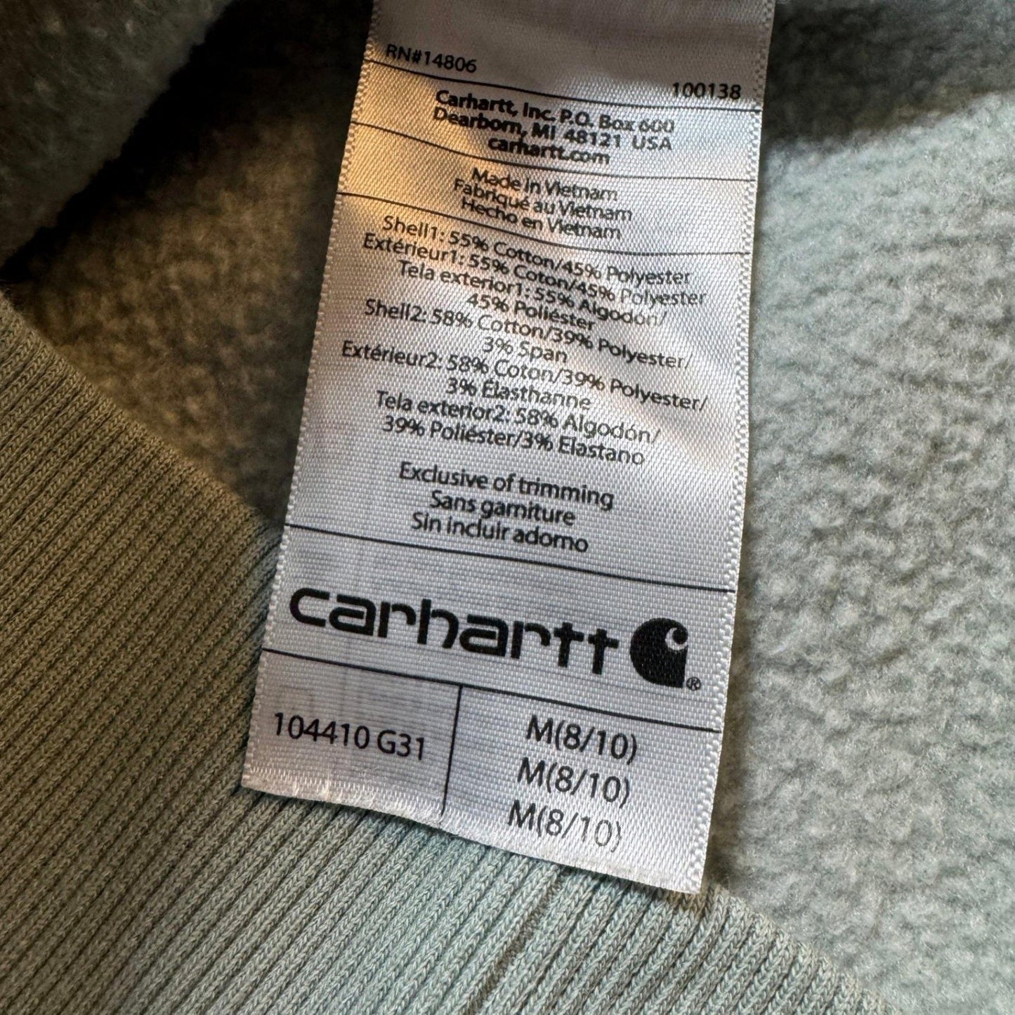 Carhartt Womens Sweatshirt Size M 8-10 Light Green Pullover Spellout Crewneck