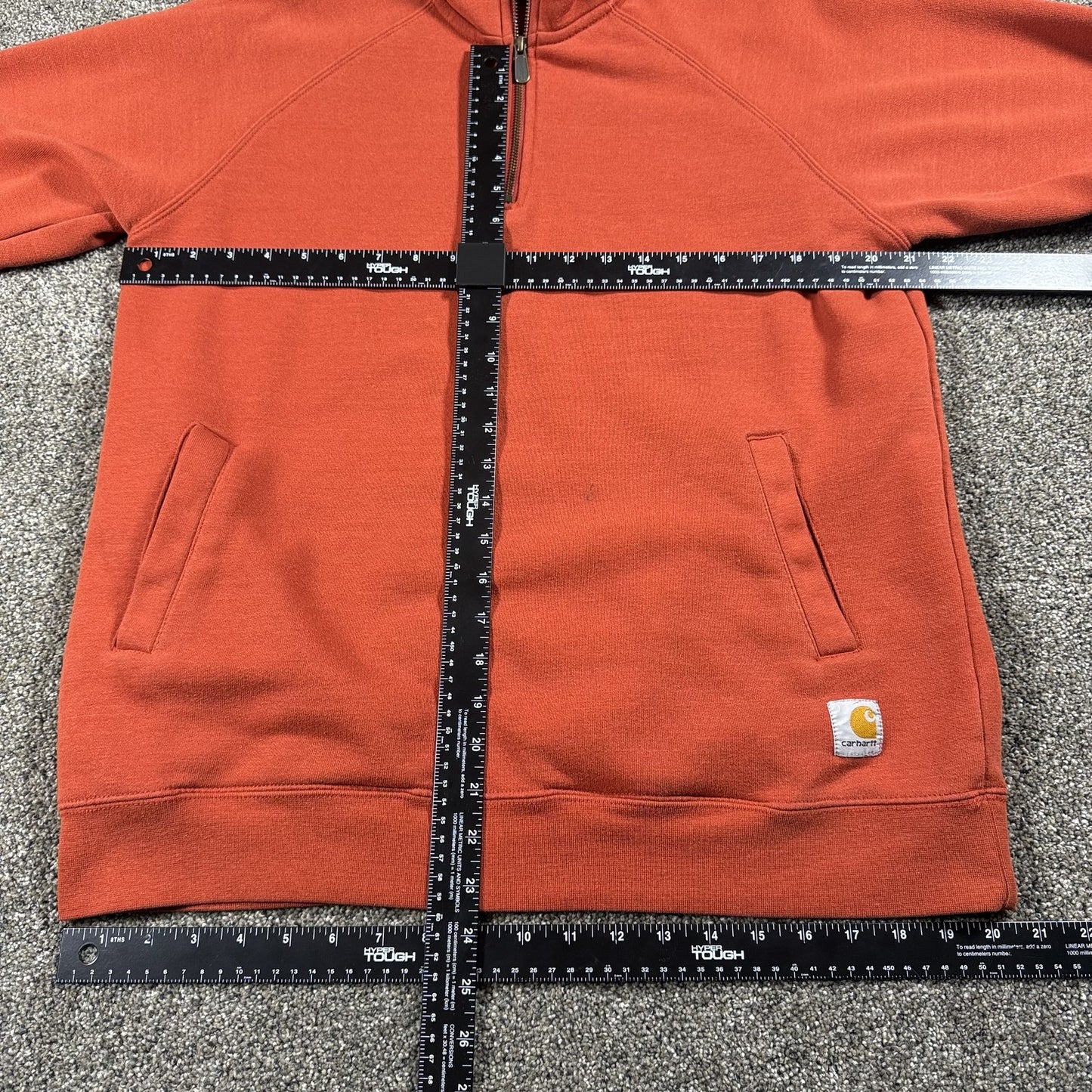 Carhartt Mens Quarter Zip Sweatshirt Pullover Size M Orange Workwear Fleece