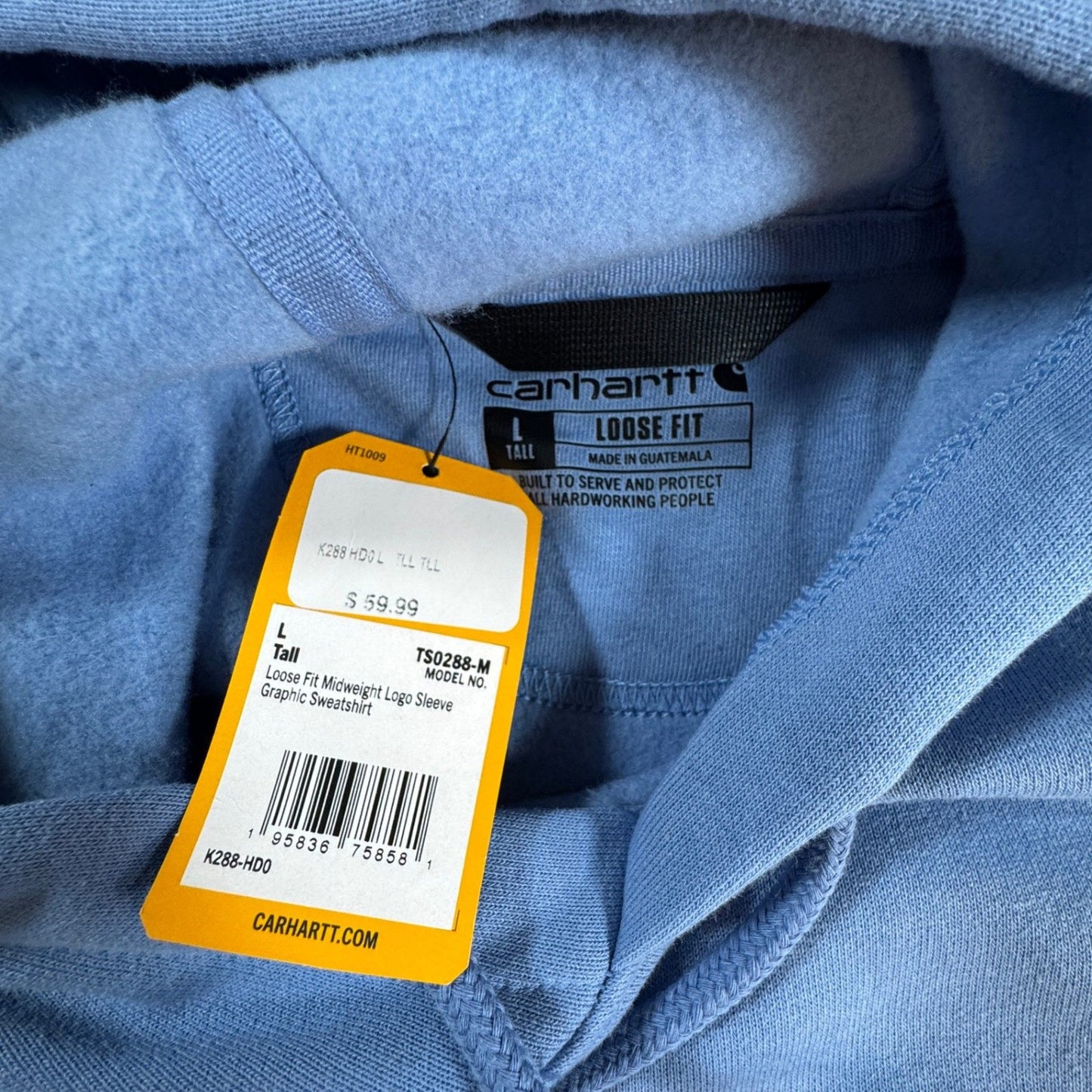 Carhartt Mens Loose Fit Hoodie Sweatshirt L Tall Skystone Blue Spellout