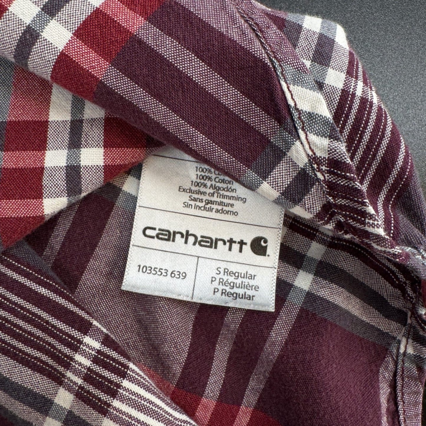 Carhartt Mens S Button Down Shirt Red Plaid Short Sleeve Cotton Work Shirt