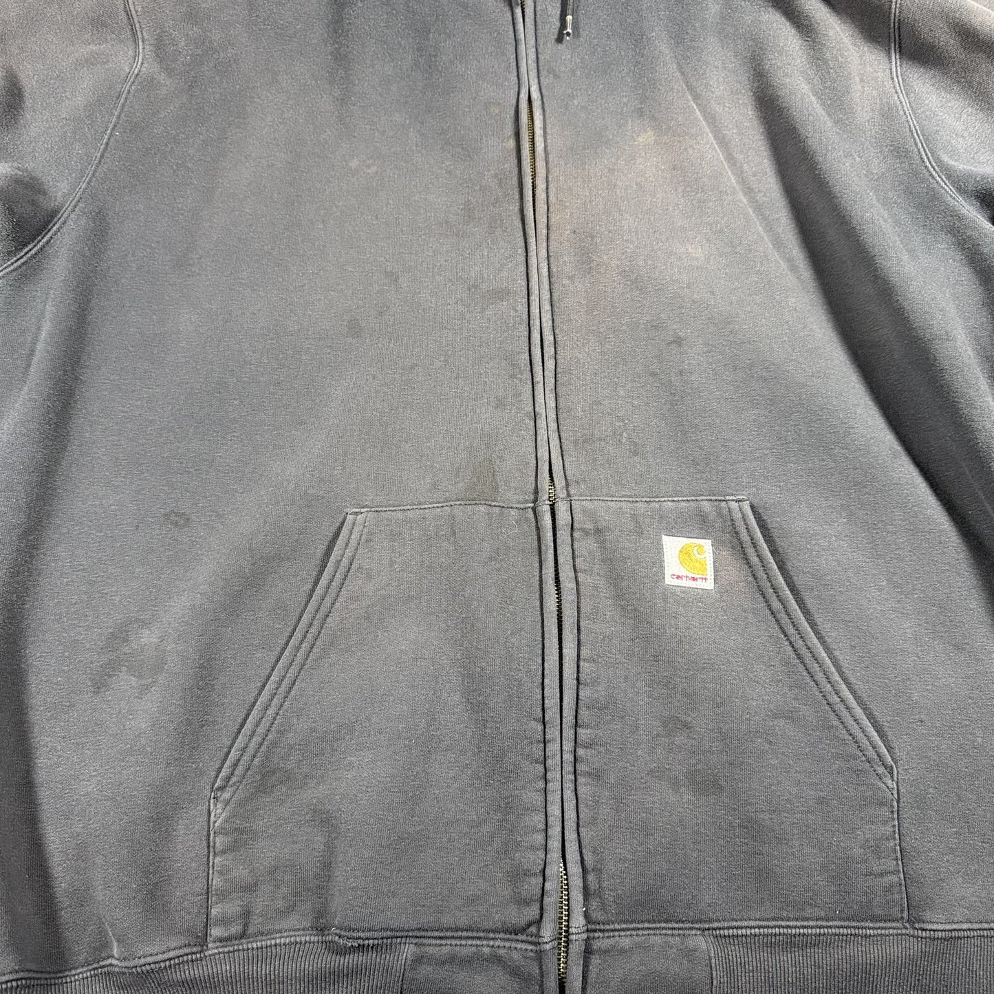 Carhartt Mens Full Zip Hoodie 2XL Tall Black Faded Workwear Sweatshirt STAINED