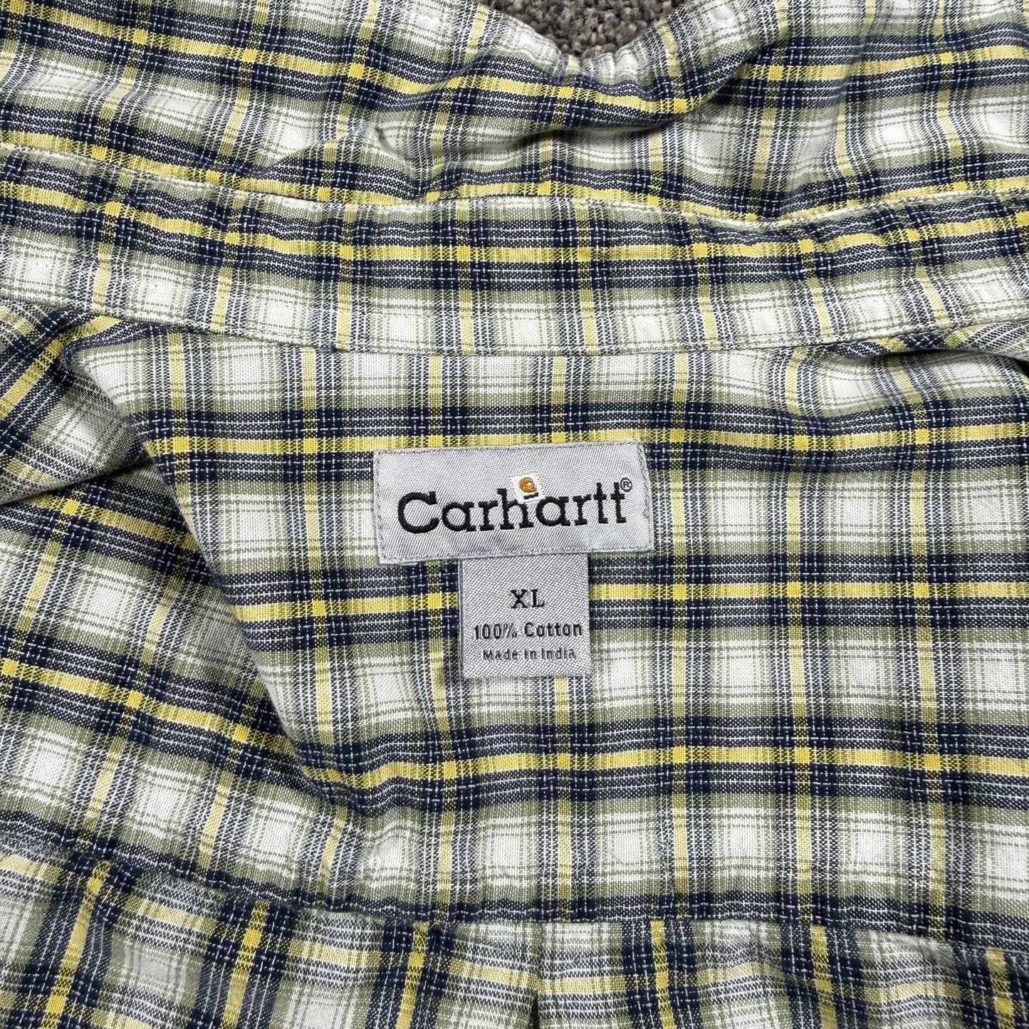 Carhartt Mens XL Short Sleeve Button Down Shirt Pabst PBR Logo Plaid Cotton