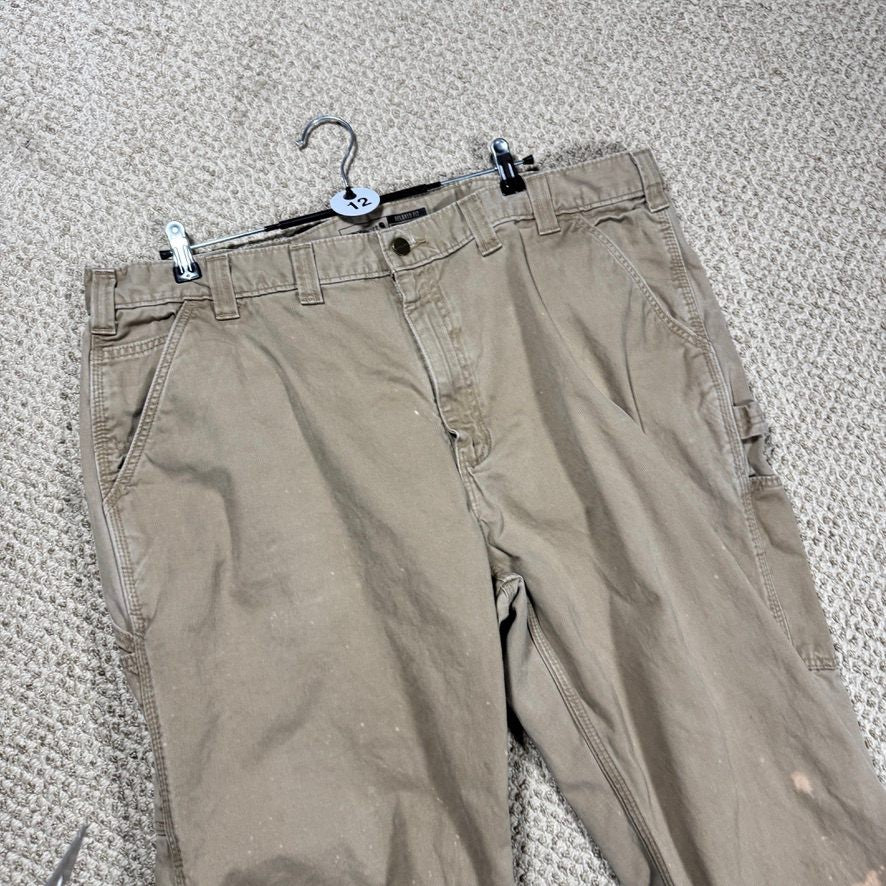 Carhartt Mens Carpenter Pants 44x32 Tan Relaxed Fit Distressed Stained