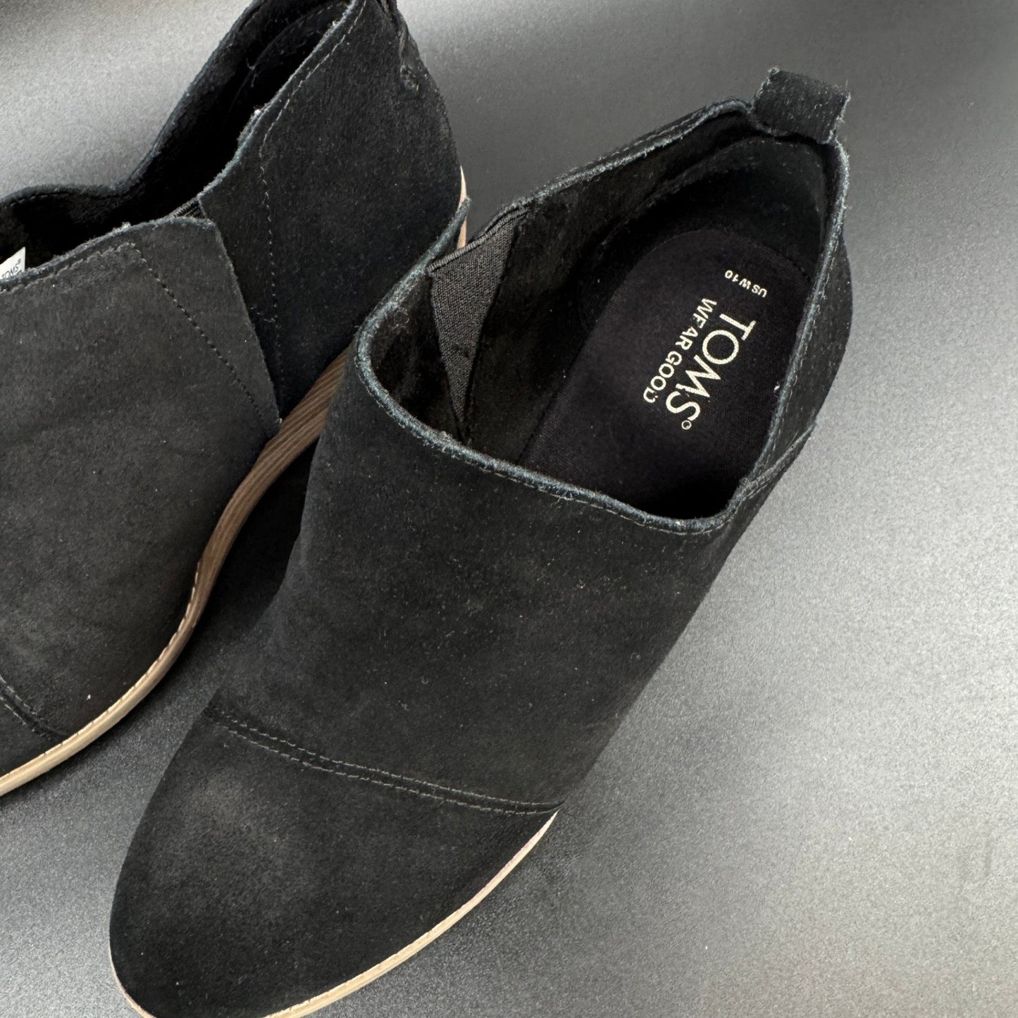 TOMS Womens Marta Wedge Ankle Boots Size 10 Black Suede Slip On Booties Shoes