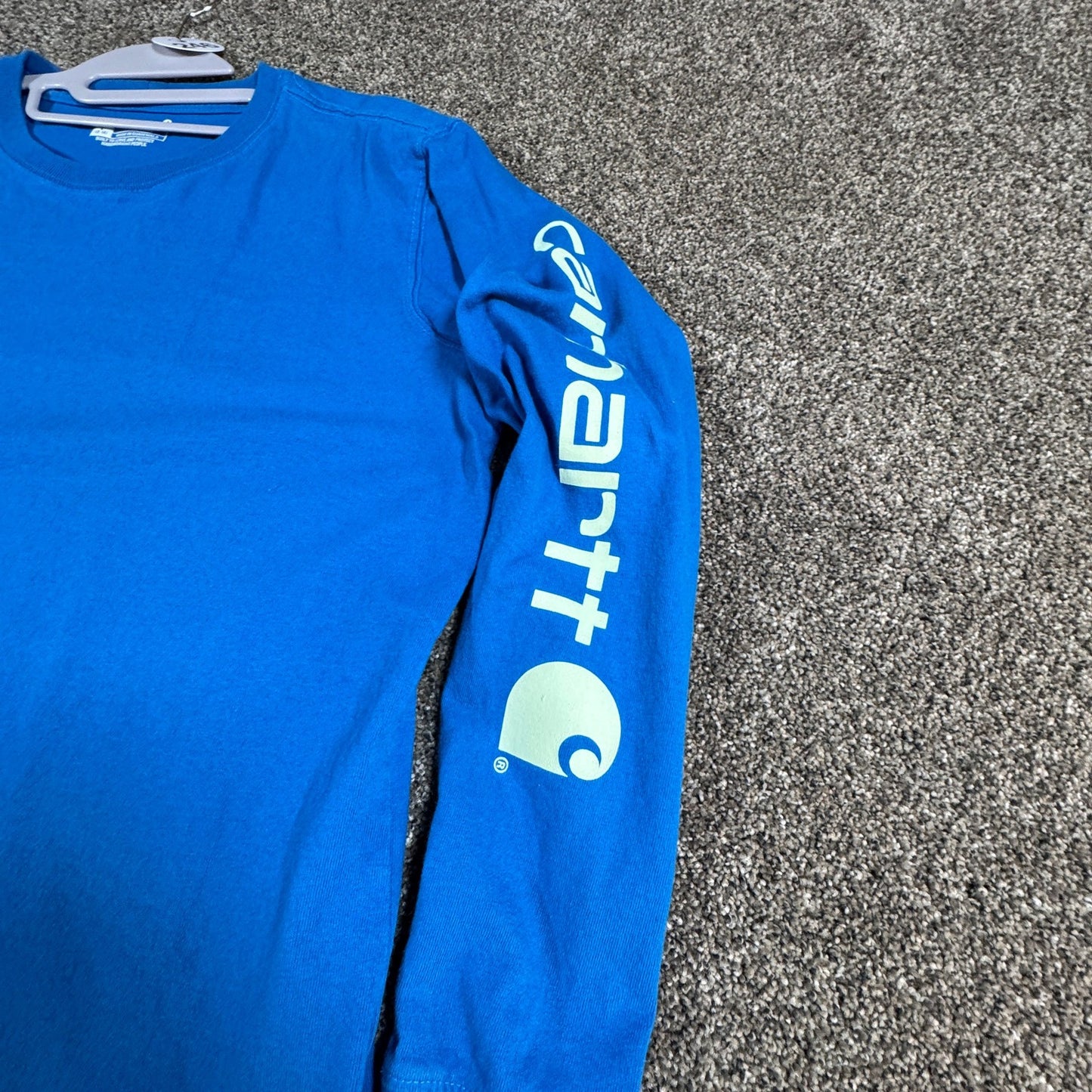 Carhartt Womens Long Sleeve T-Shirt Size L 12-14 Blue Graphic Logo Loose Fit