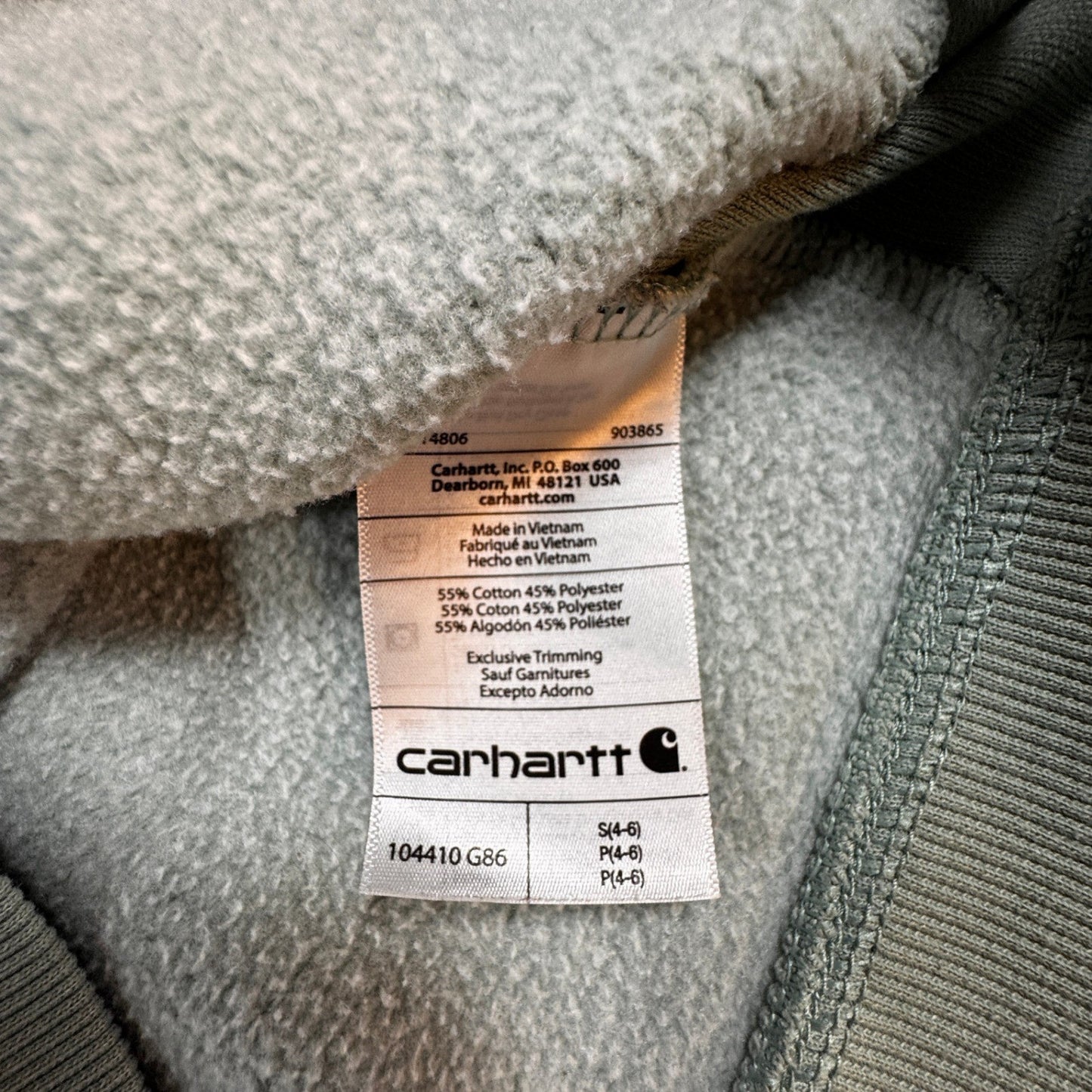 Carhartt Womens Relaxed Fit Sweatshirt Pullover S 4-6 Green Spellout w/Stains