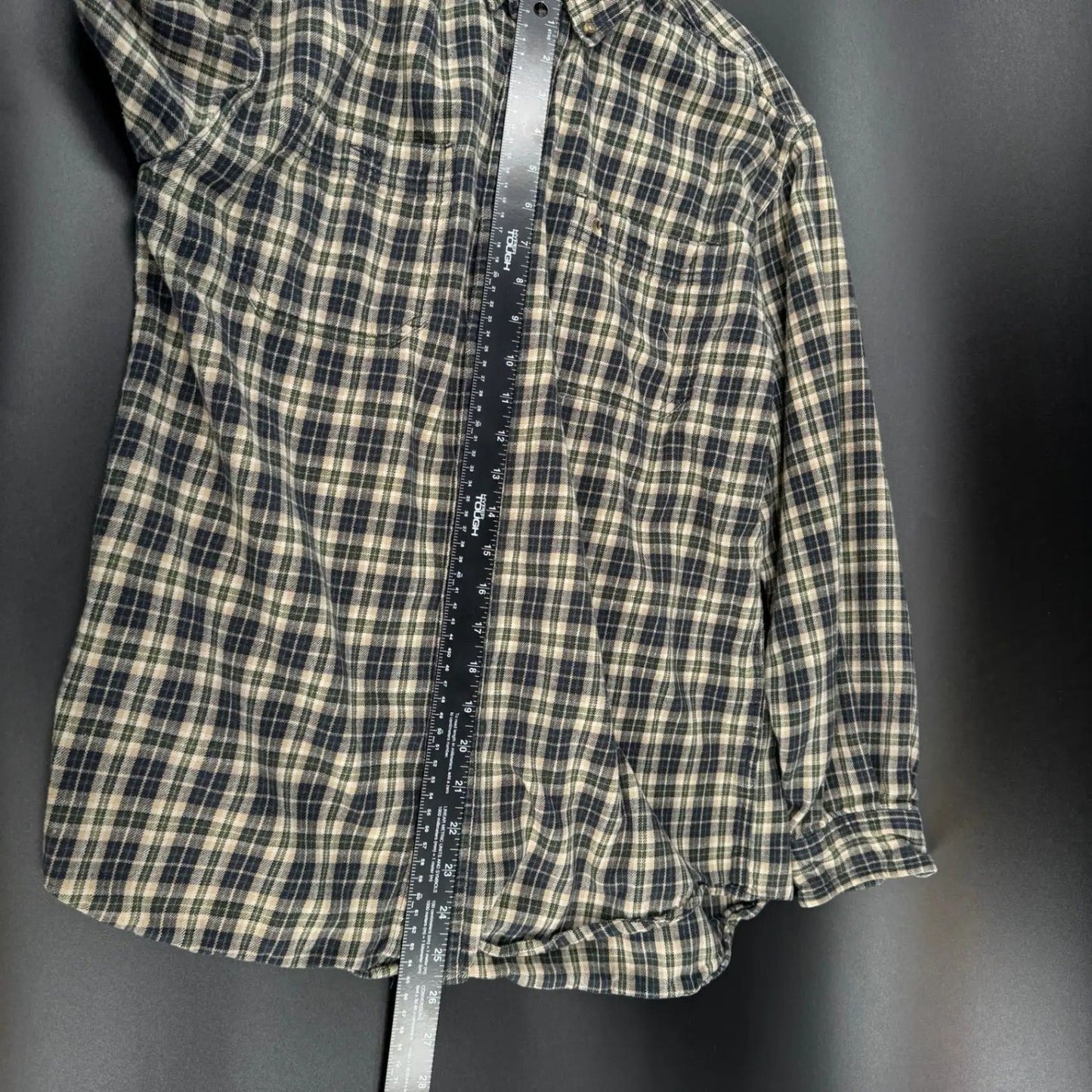 Carhartt Mens Flannel Shirt L Green Plaid Long Sleeve Button Down Cotton