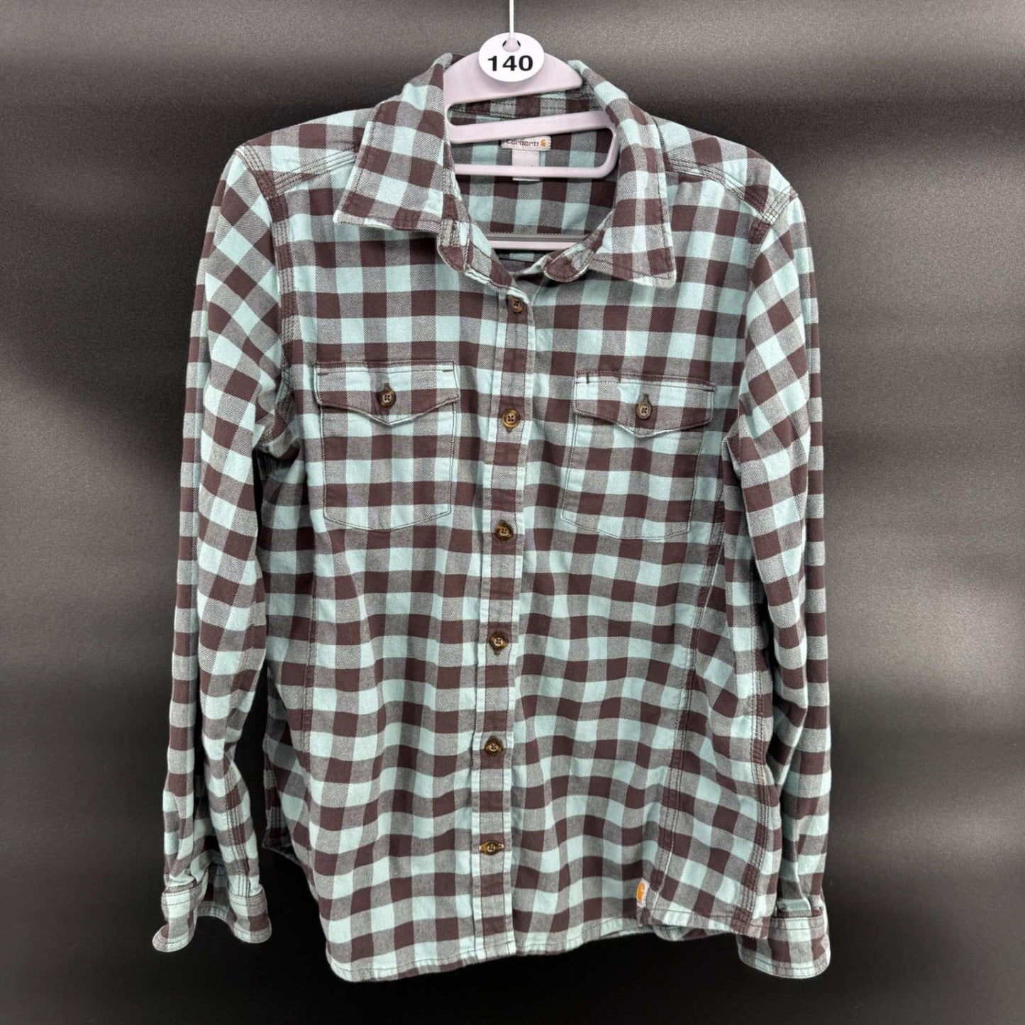 Carhartt Womens S Flannel Button Up Shirt Long Sleeve Plaid Blue Brown