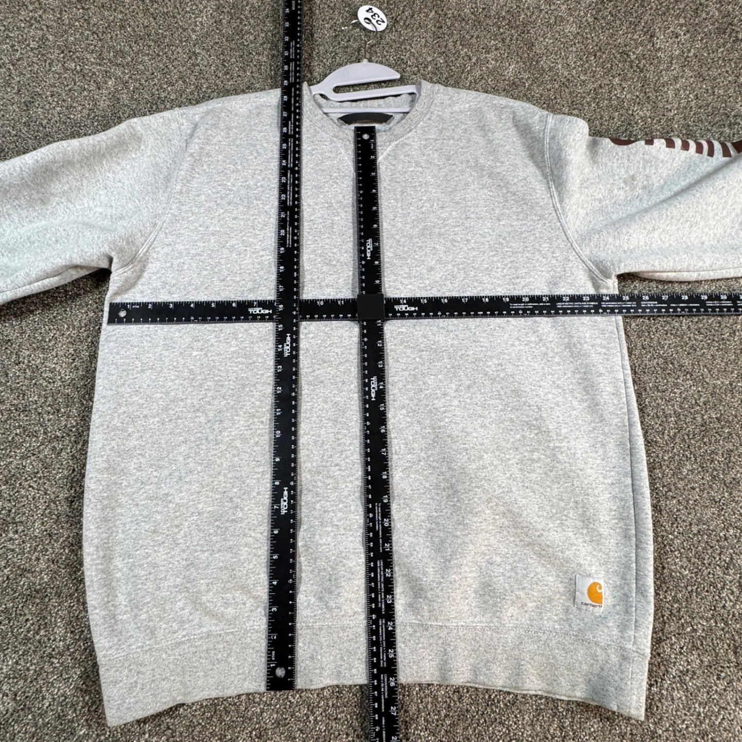 Carhartt Mens Sweatshirt Large Gray Loose Fit Pullover Crewneck Spellout STAINS