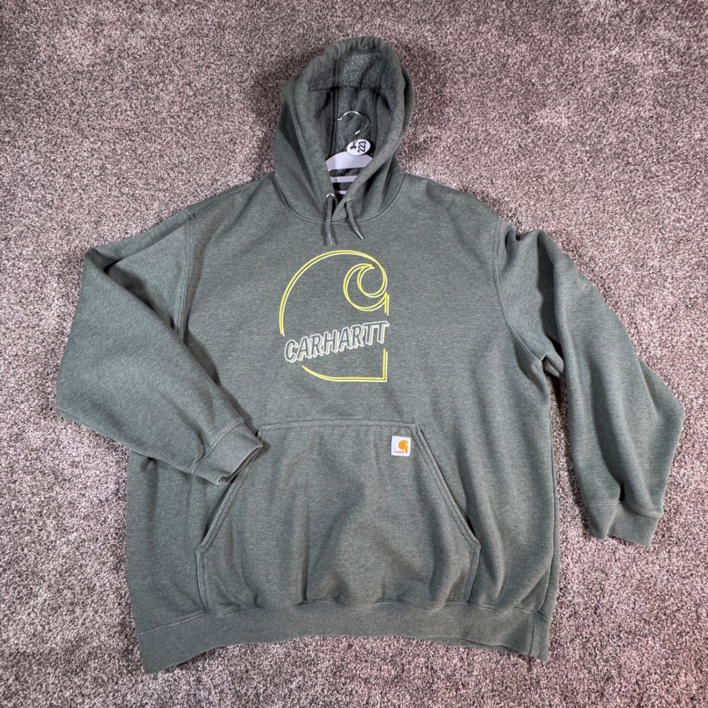 Carhartt Mens Hoodie Sweatshirt 3XL Green Heather Graphic Spellout Pullover