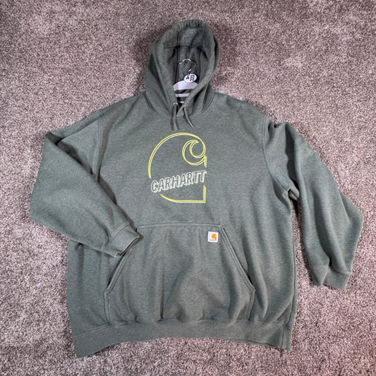 Carhartt Mens Hoodie Sweatshirt 3XL Green Heather Graphic Spellout Pullover