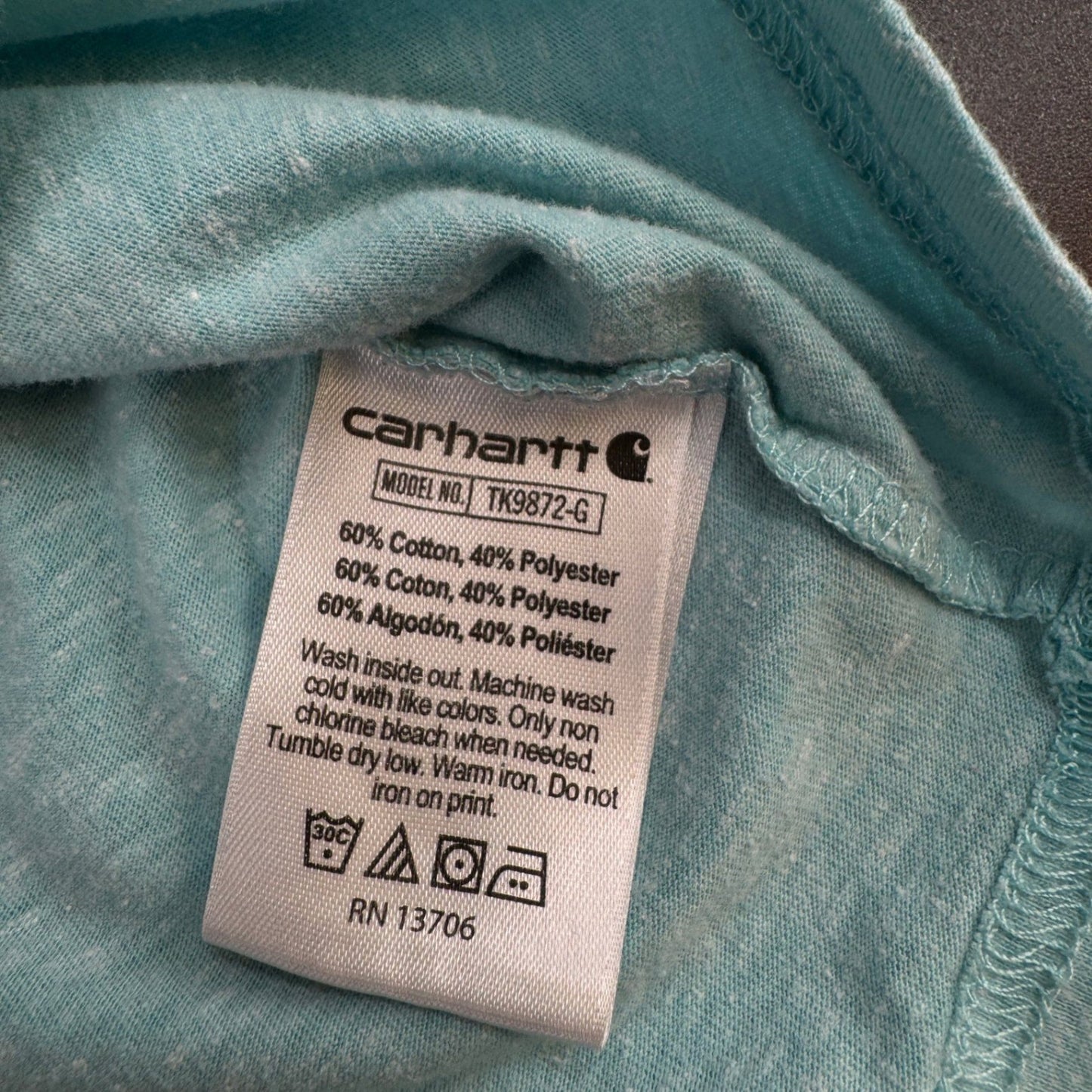 Carhartt Girls Size L 12 T-Shirt  Light Blue/Green Short Sleeve Graphic Logo Tee