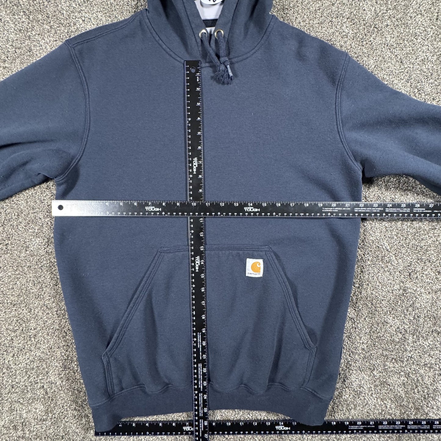 Carhartt Mens Pullover Hoodie Small Navy Blue Spellout Original Fit