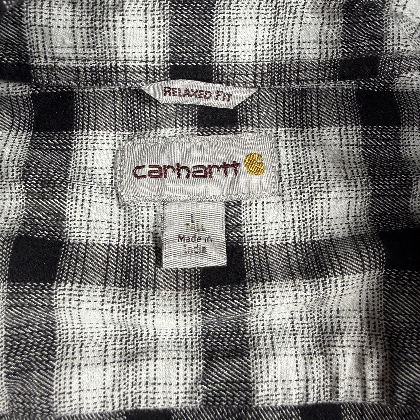 Carhartt Mens Flannel Shirt L Tall Black White Plaid Button Up Relaxed Fit