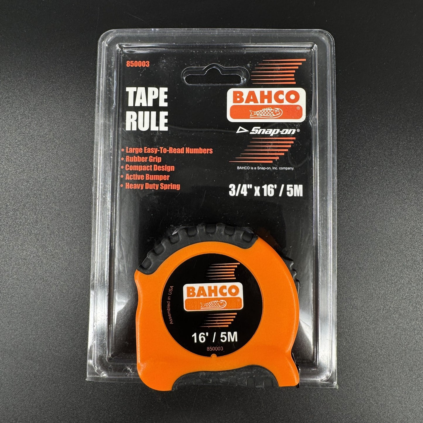 Bahco Snap-on Tape Measure 850003 16 ft 5M Inch/Metric Rubber Grip Made In USA