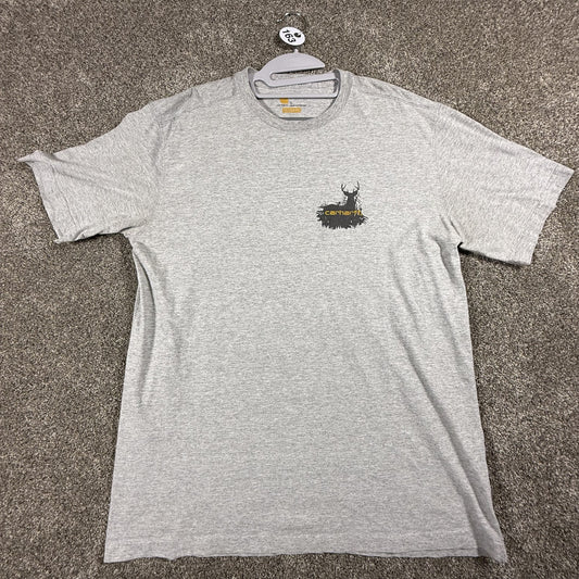 Carhartt Mens Graphic T-Shirt L Gray Short Sleeve Relaxed Fit Deer Hunting Logo