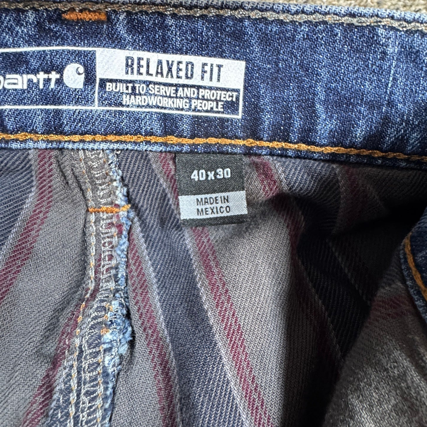 Carhartt Mens Relaxed Fit Flannel Lined Jeans 40x30 Blue Denim Work Pants
