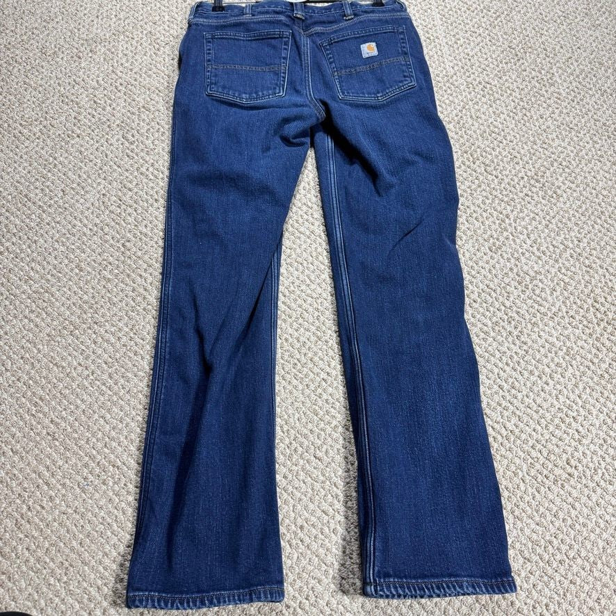 Carhartt Womens Flannel Lined Jeans Size 8 Regular Loose Fit Dark Wash Stains