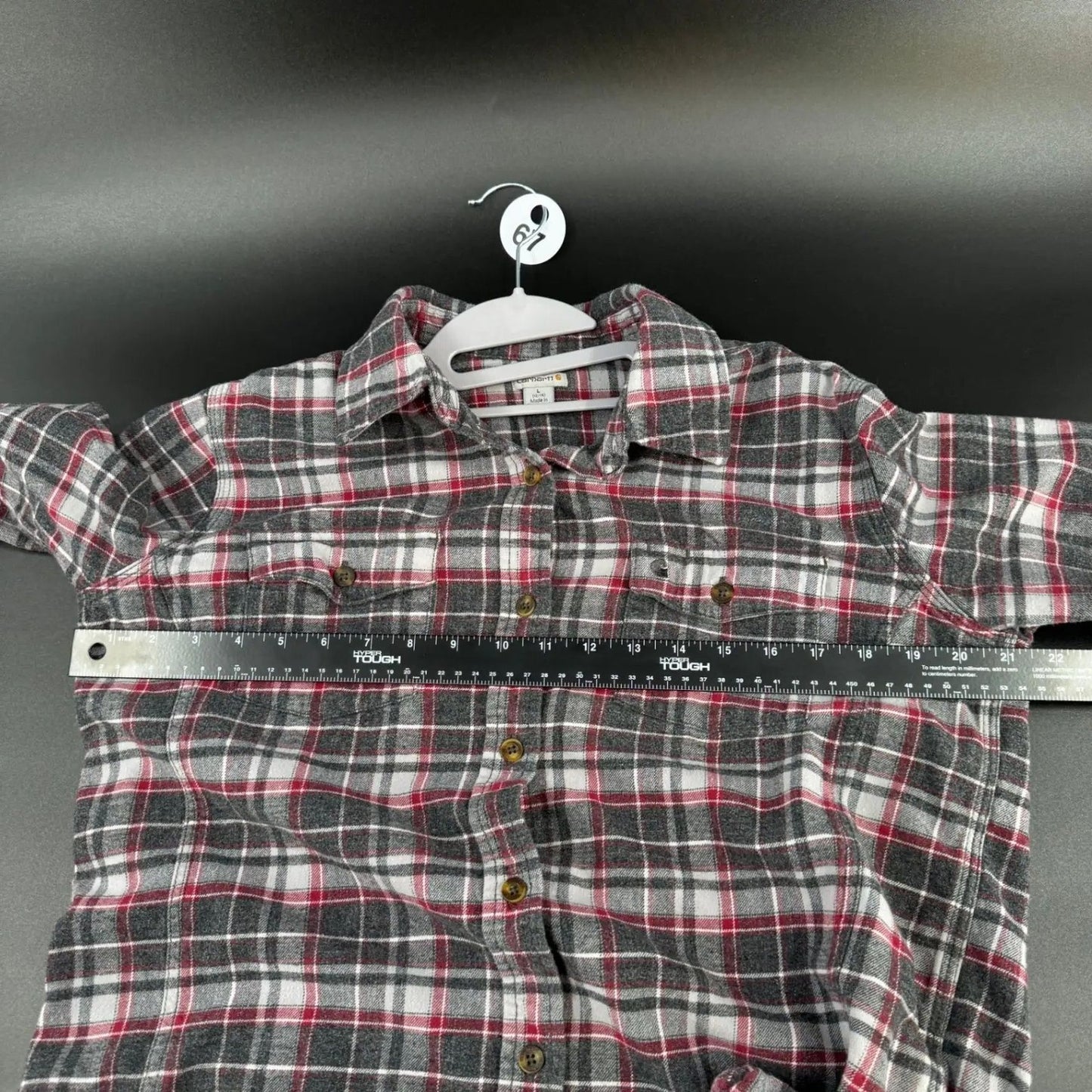 Carhartt Womens Flannel Shirt L Gray Red Plaid Button Up Long Sleeve
