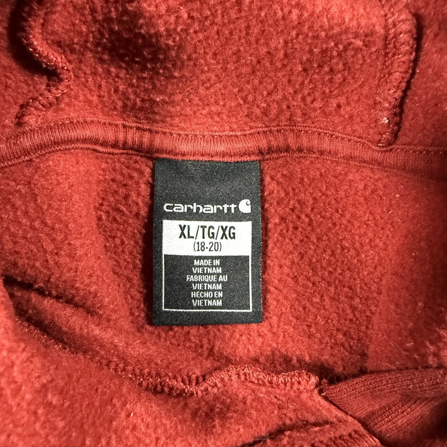 Carhartt Boys Hoodie XL Red Pullover Sweatshirt Fleece Lined Graphic Logo