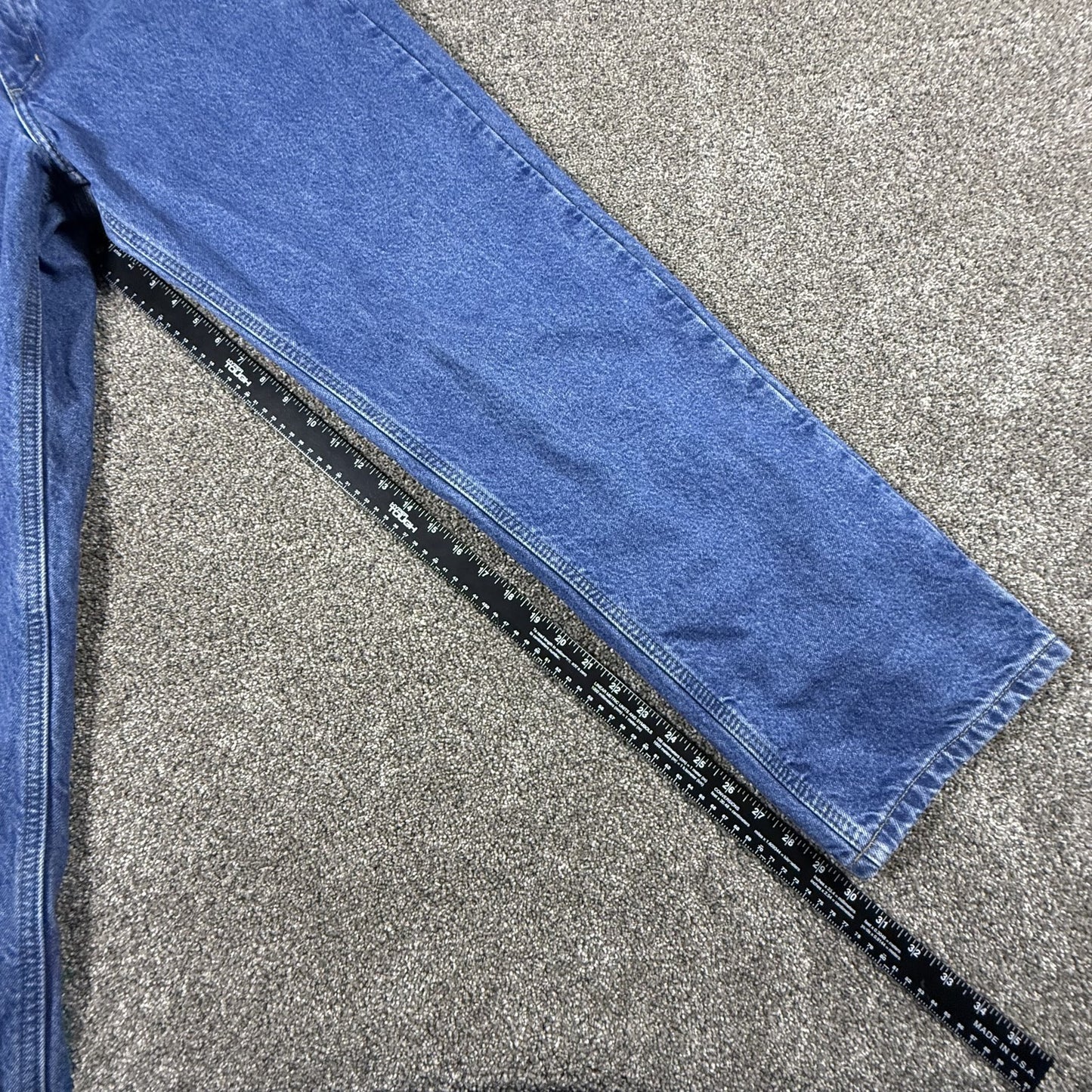 Carhartt Mens Jeans 34x32 Blue Flannel Lined Denim Relaxed Fit Straight Leg